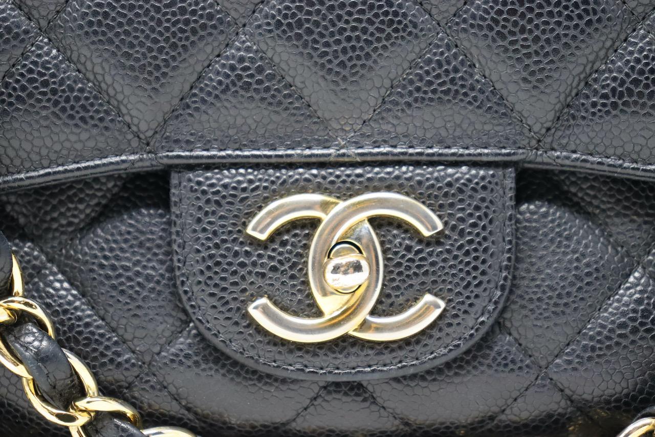 CHANEL Black Caviar Maxi Double Flap Bag For Sale 2