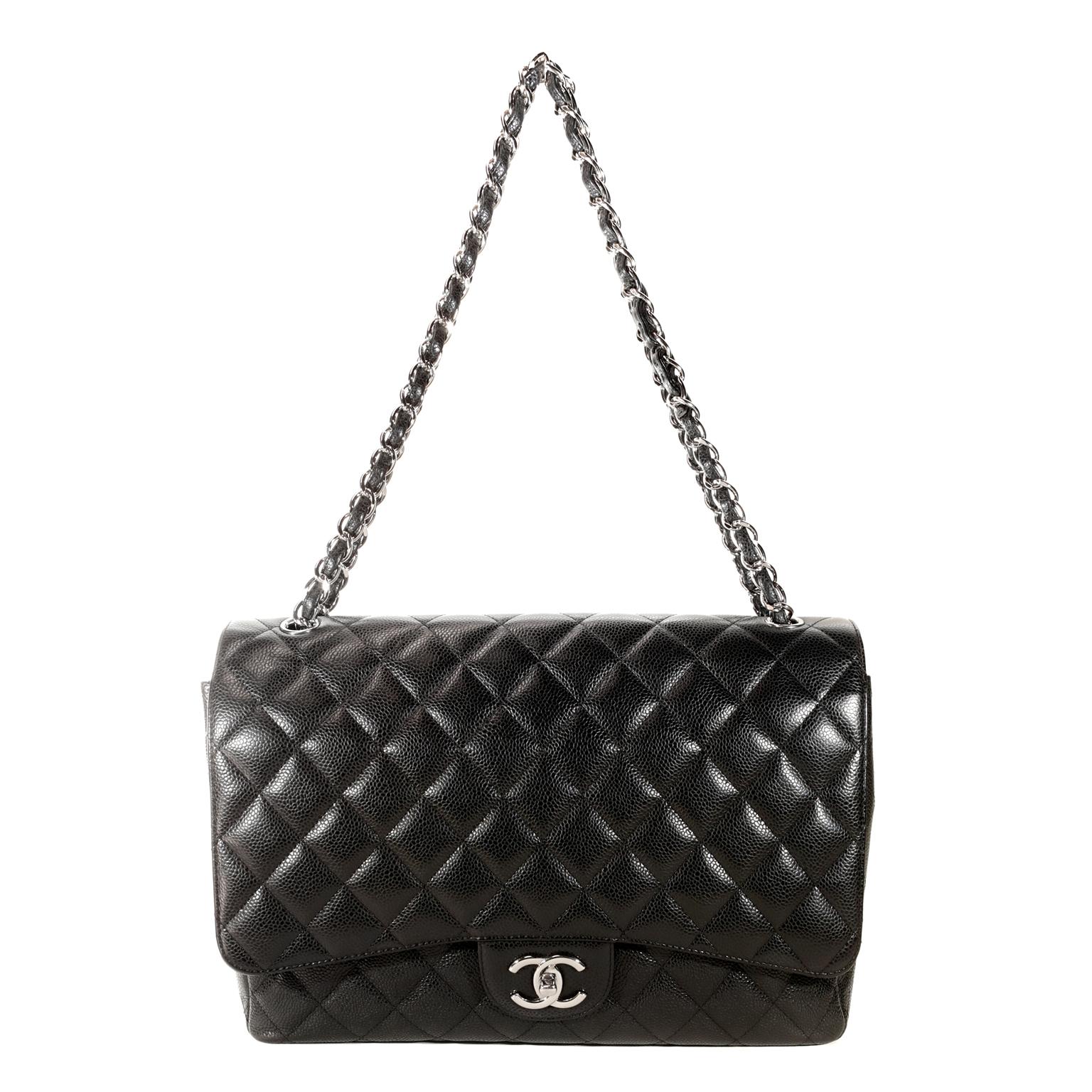 Chanel Black Caviar Maxi Double Flap Classic with SHW 7