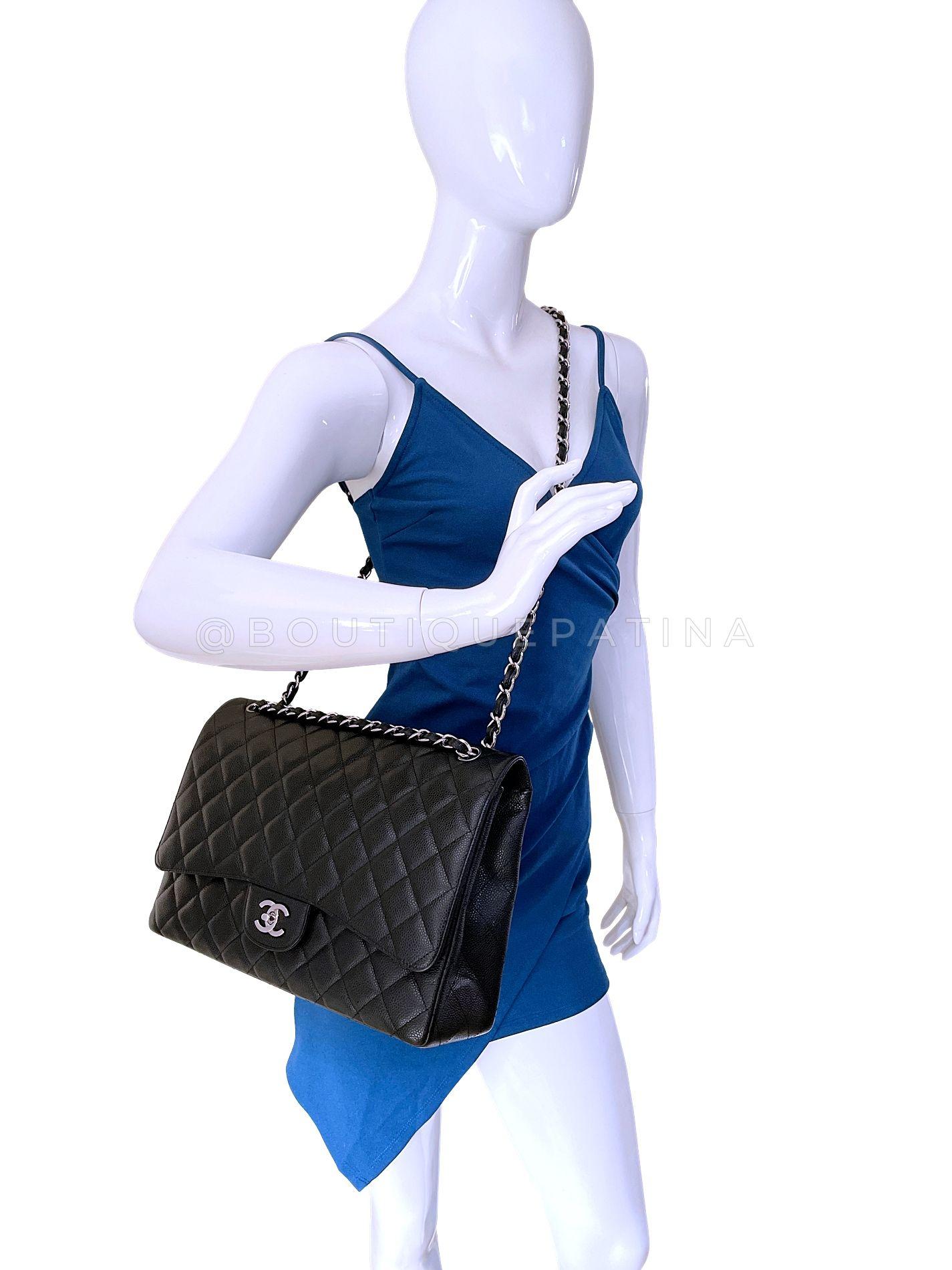 Chanel Black Caviar Maxi Flap Bag SHW Single 66714 For Sale 10