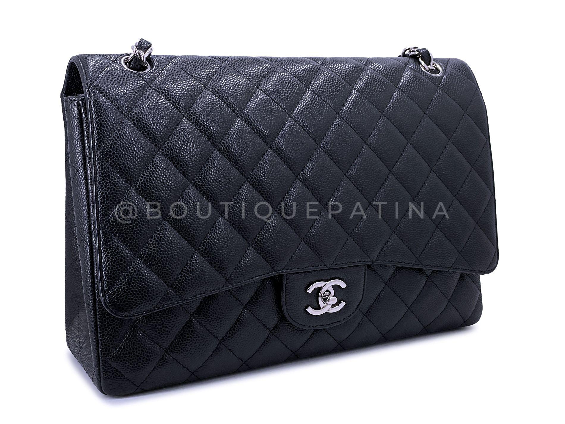 Chanel Black Caviar Maxi Flap Bag SHW Single 66714 In Excellent Condition For Sale In Costa Mesa, CA