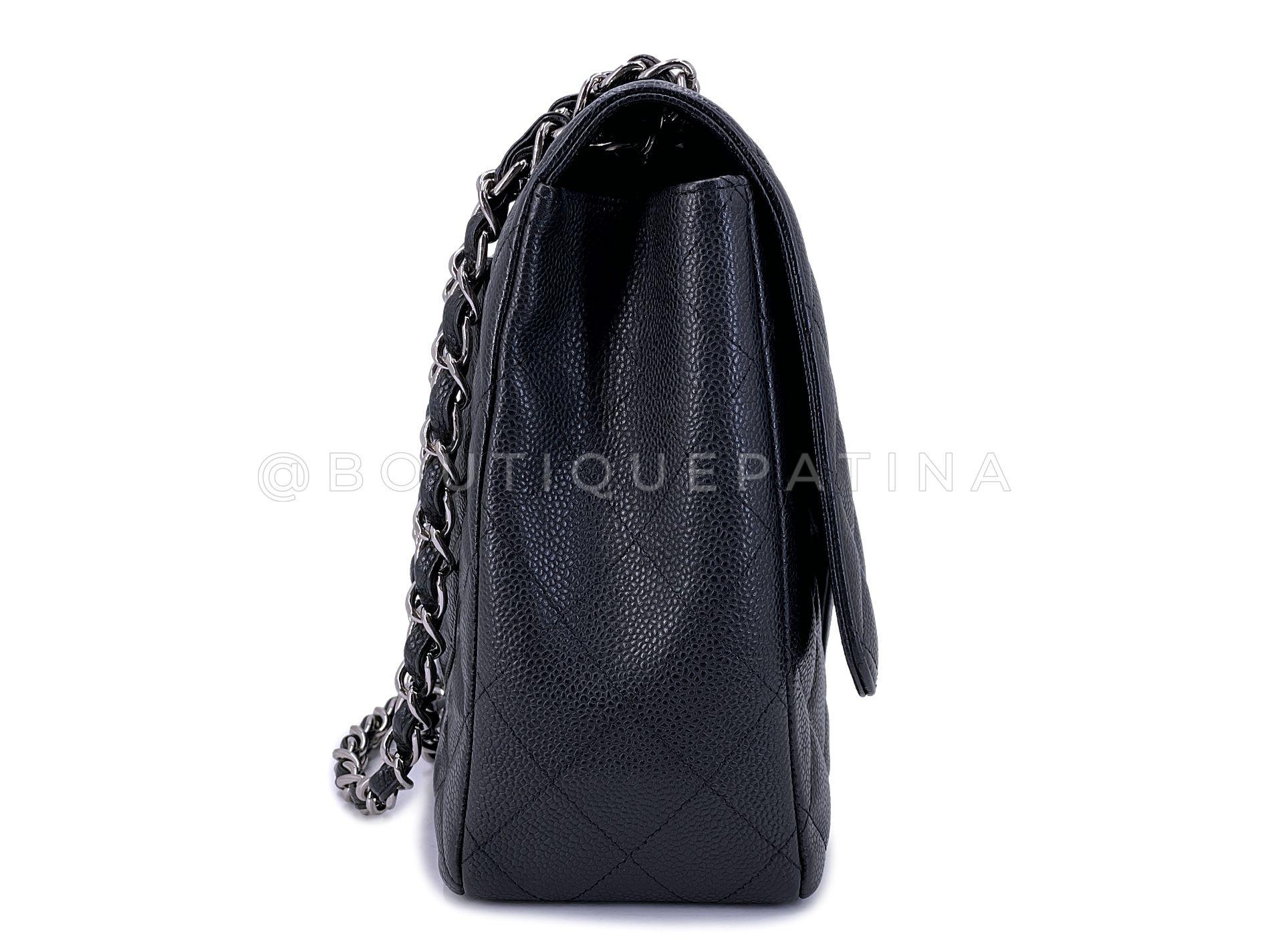 Women's Chanel Black Caviar Maxi Flap Bag SHW Single 66714 For Sale