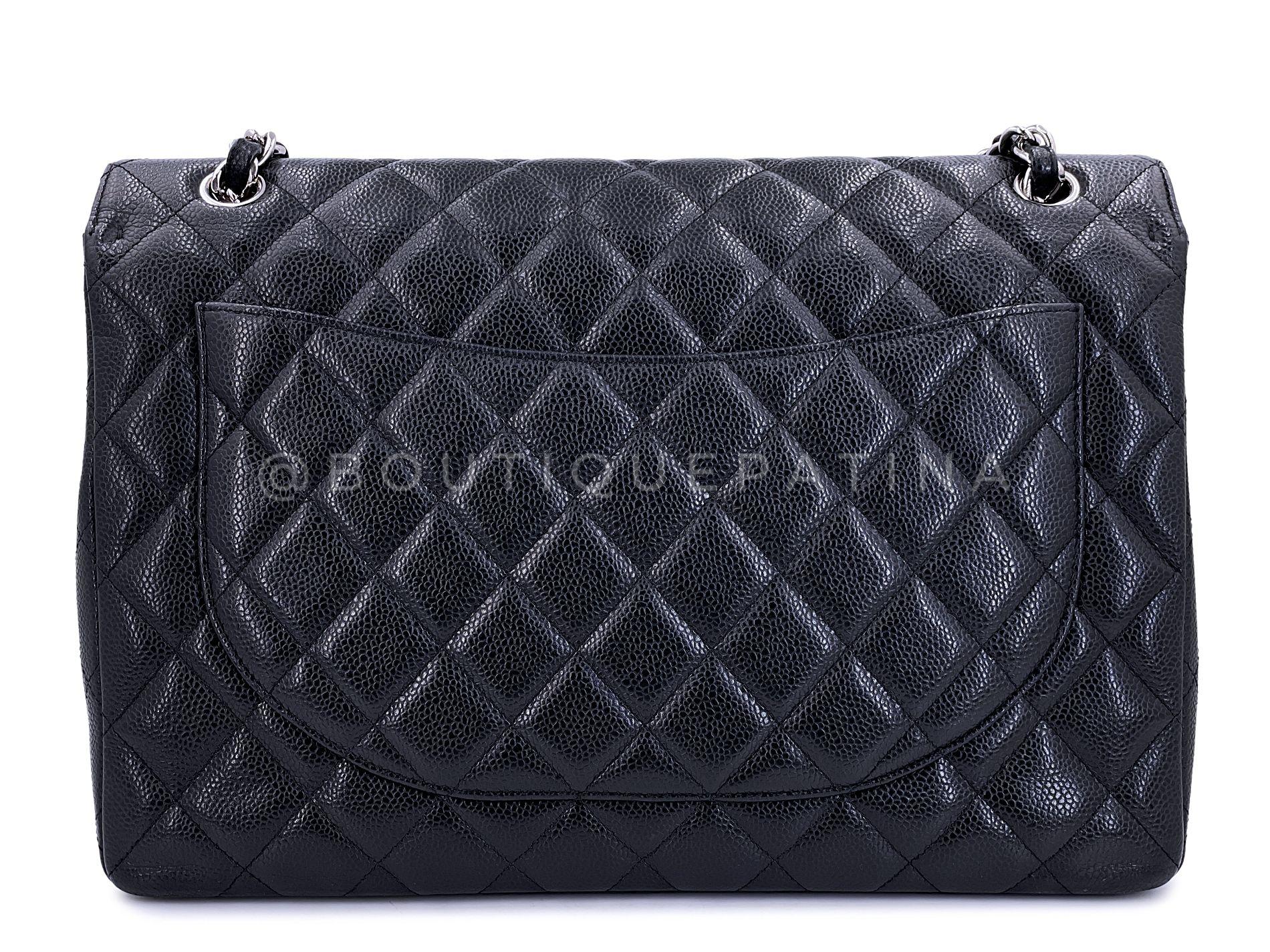 Chanel Black Caviar Maxi Flap Bag SHW Single 66714 For Sale 1