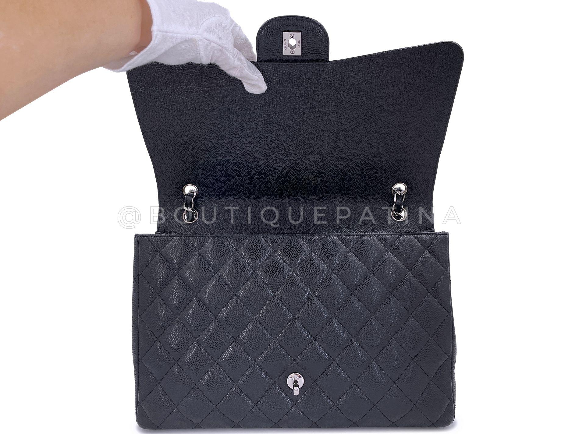 Chanel Black Caviar Maxi Flap Bag SHW Single 66714 For Sale 5