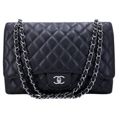 Used Chanel Black Caviar Maxi Flap Bag SHW Single 66714
