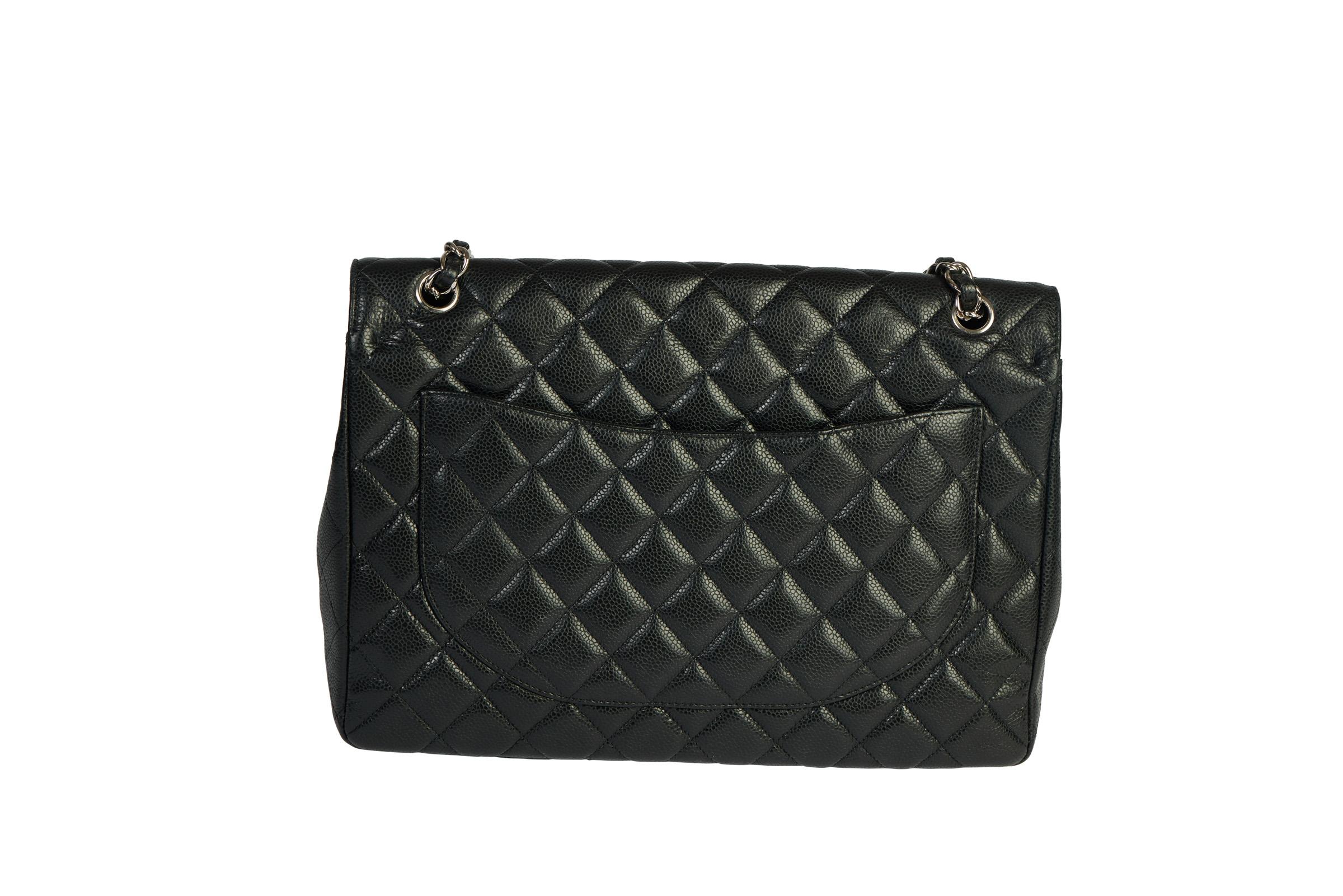 Women's Chanel Black Caviar Maxi Single Flap Bag