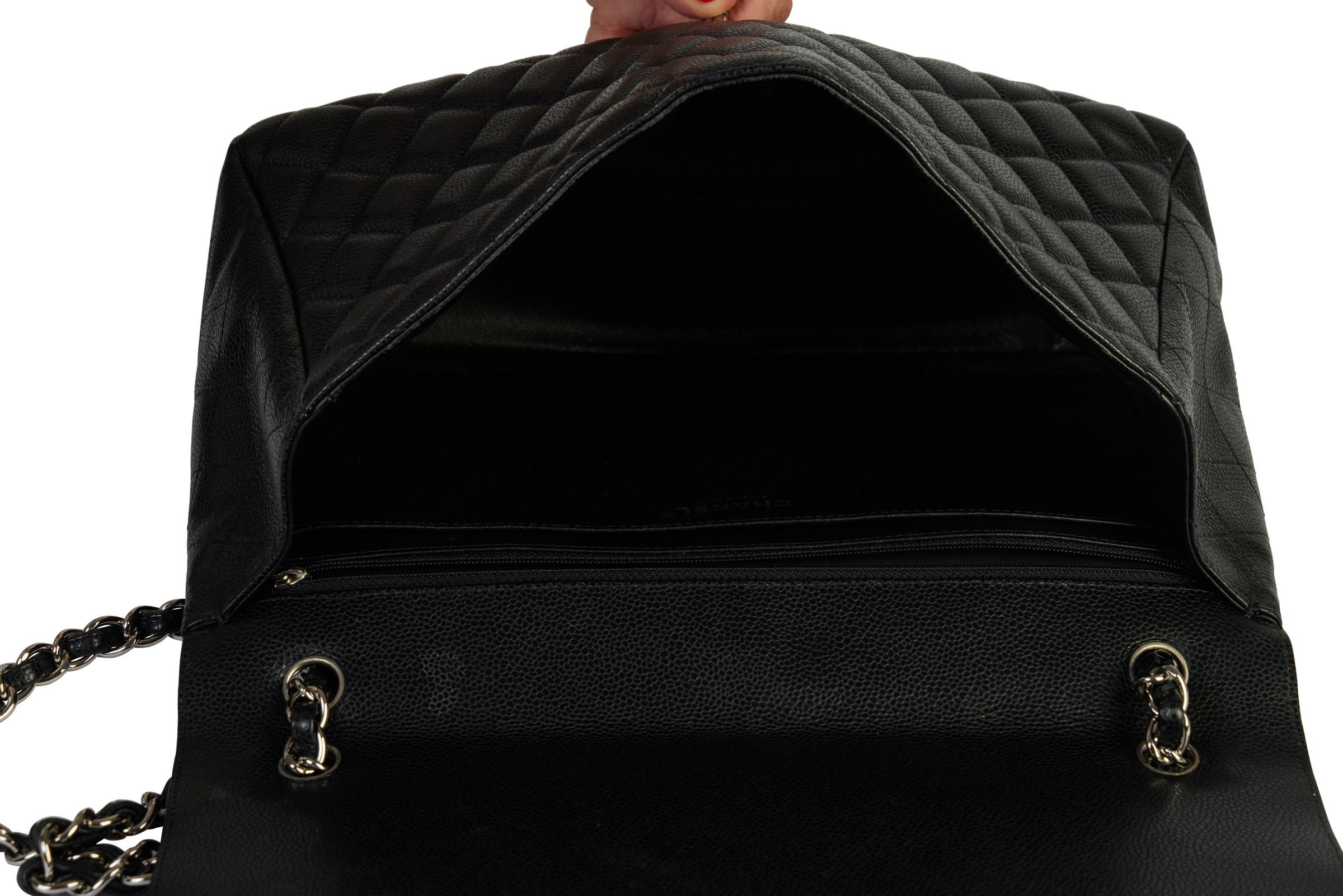 Chanel Black Caviar Maxi Single Flap Bag 4