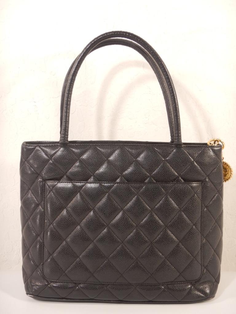 Chanel Black Caviar Medallion Tote Bag For Sale 6