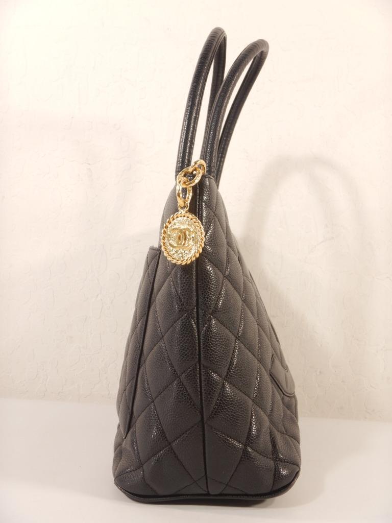 Chanel Black Caviar Medallion Tote Bag For Sale 8