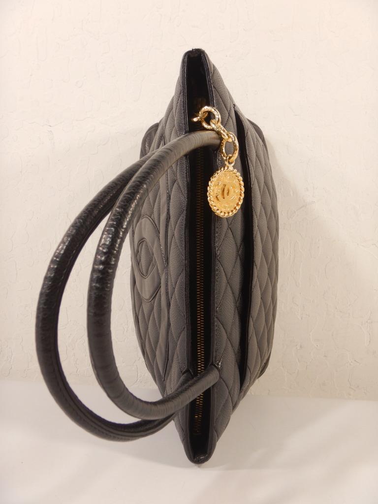Chanel Black Caviar Medallion Tote Bag For Sale 9