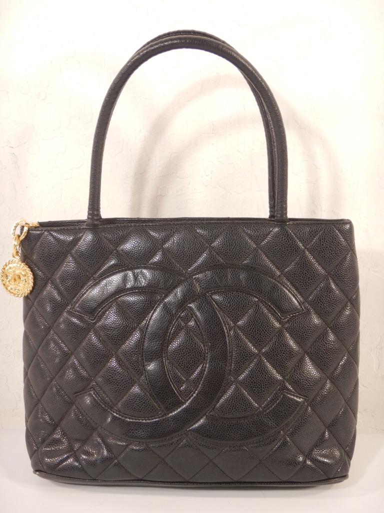 Chanel Black Caviar Medallion Tote Bag For Sale 4