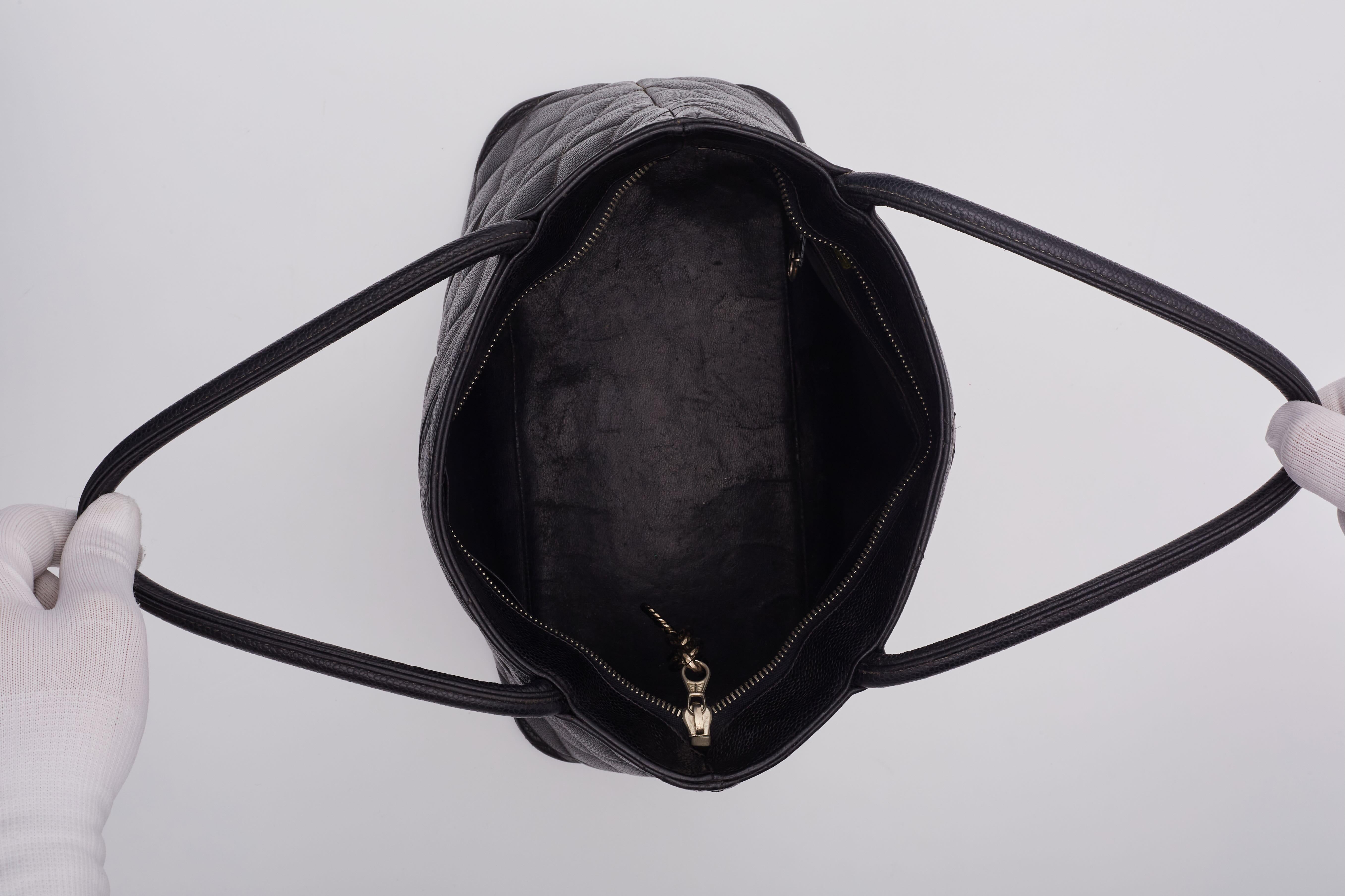 Chanel Black Caviar Medallion Tote Bag Small For Sale 6