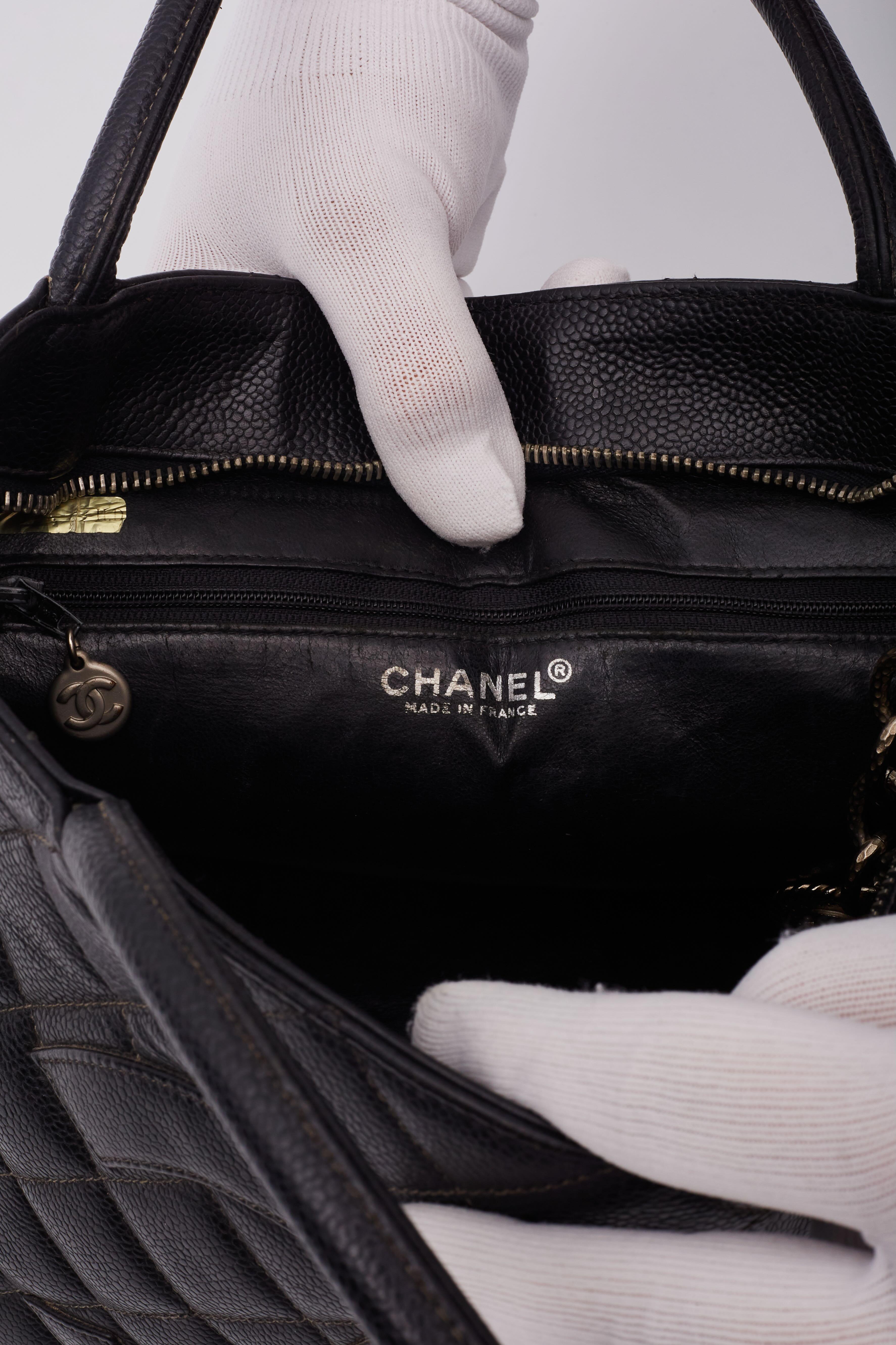 Chanel Black Caviar Medallion Tote Bag Small For Sale 7