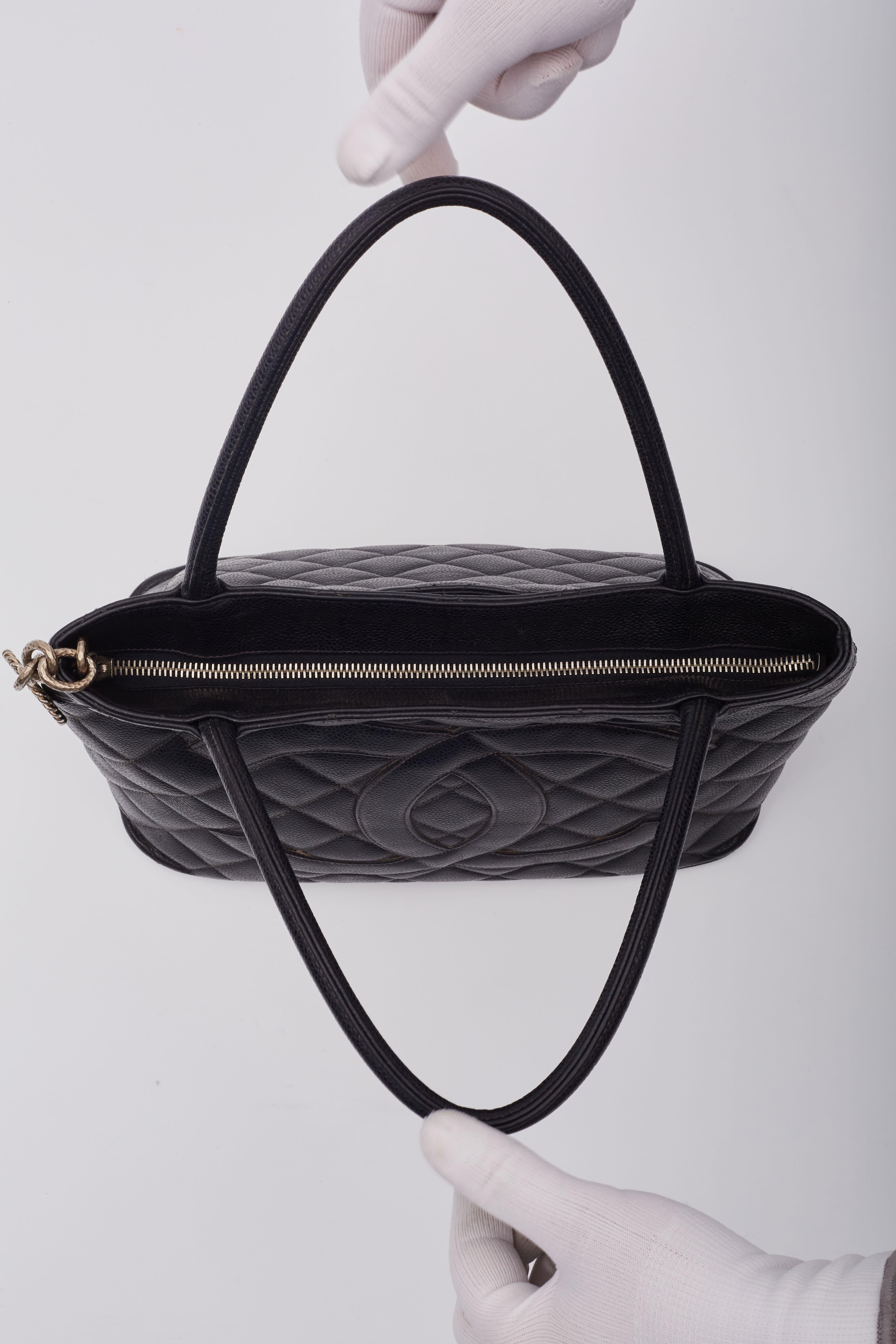 Chanel Black Caviar Medallion Tote Bag Small For Sale 9