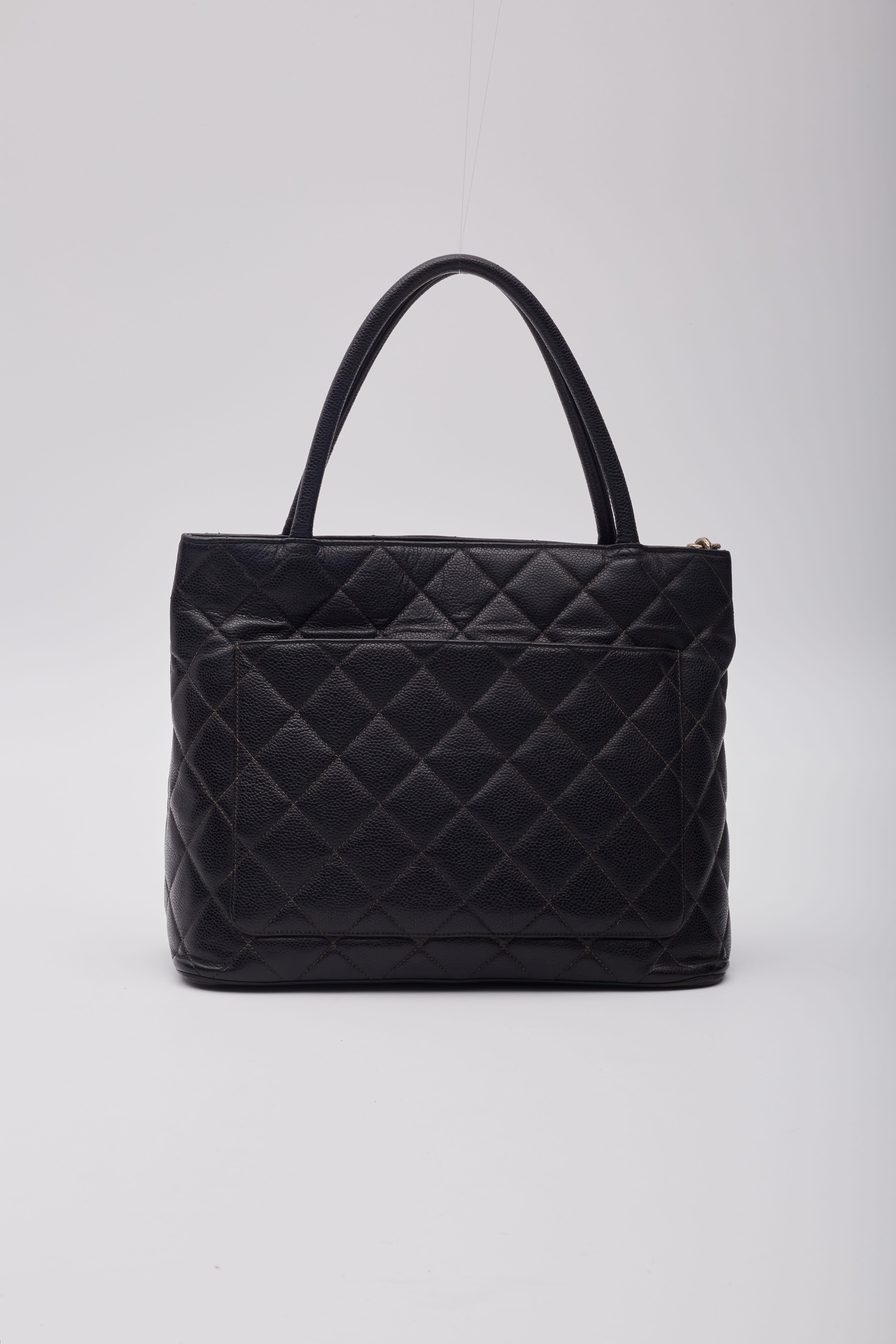 Chanel Black Caviar Medallion Tote Bag Small For Sale 2