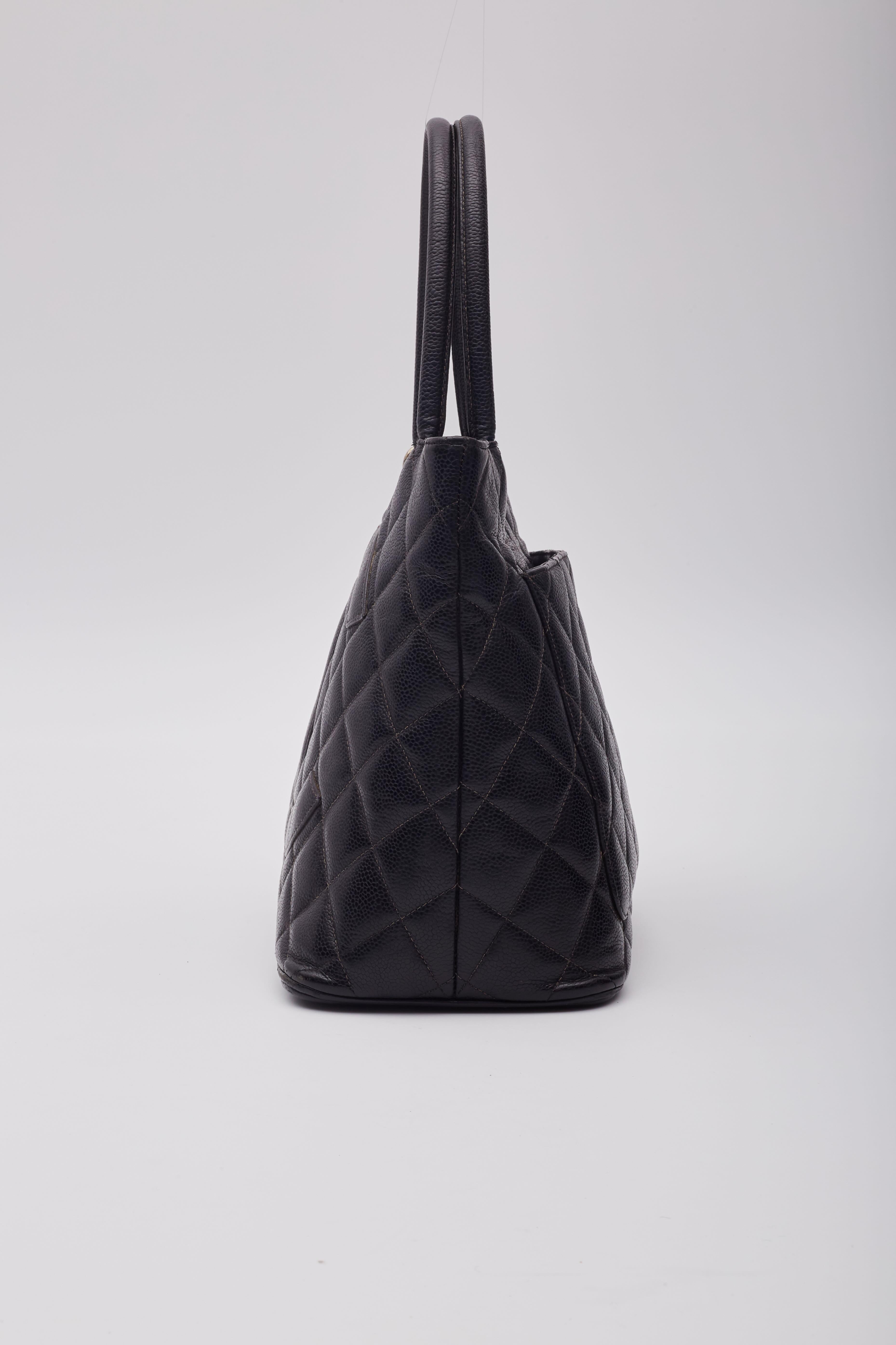 Chanel Black Caviar Medallion Tote Bag Small For Sale 4