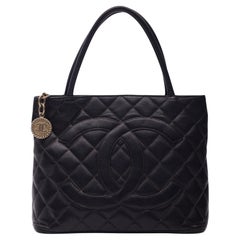 Chanel Black Caviar Medallion Tote Bag Small