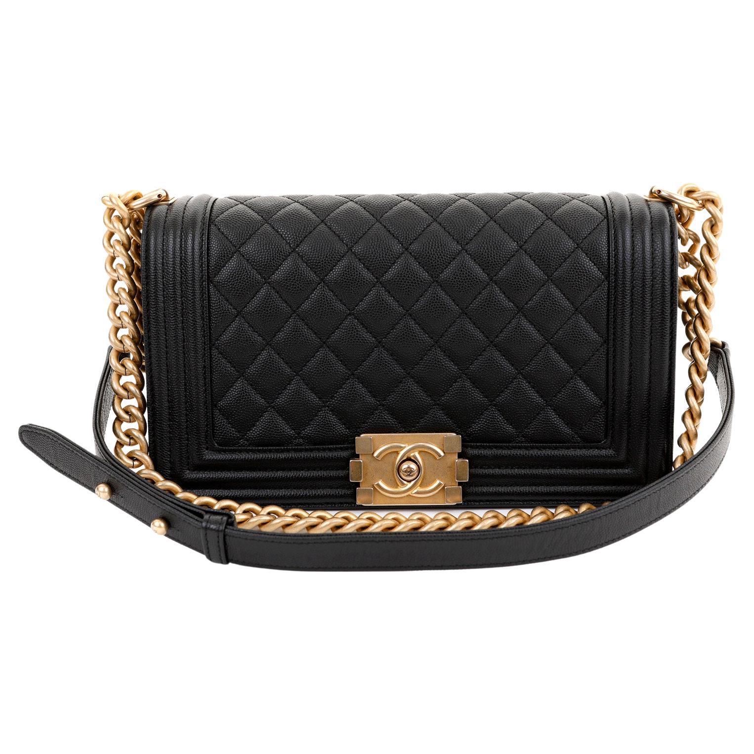  Chanel Black Caviar Medium Boy Bag 