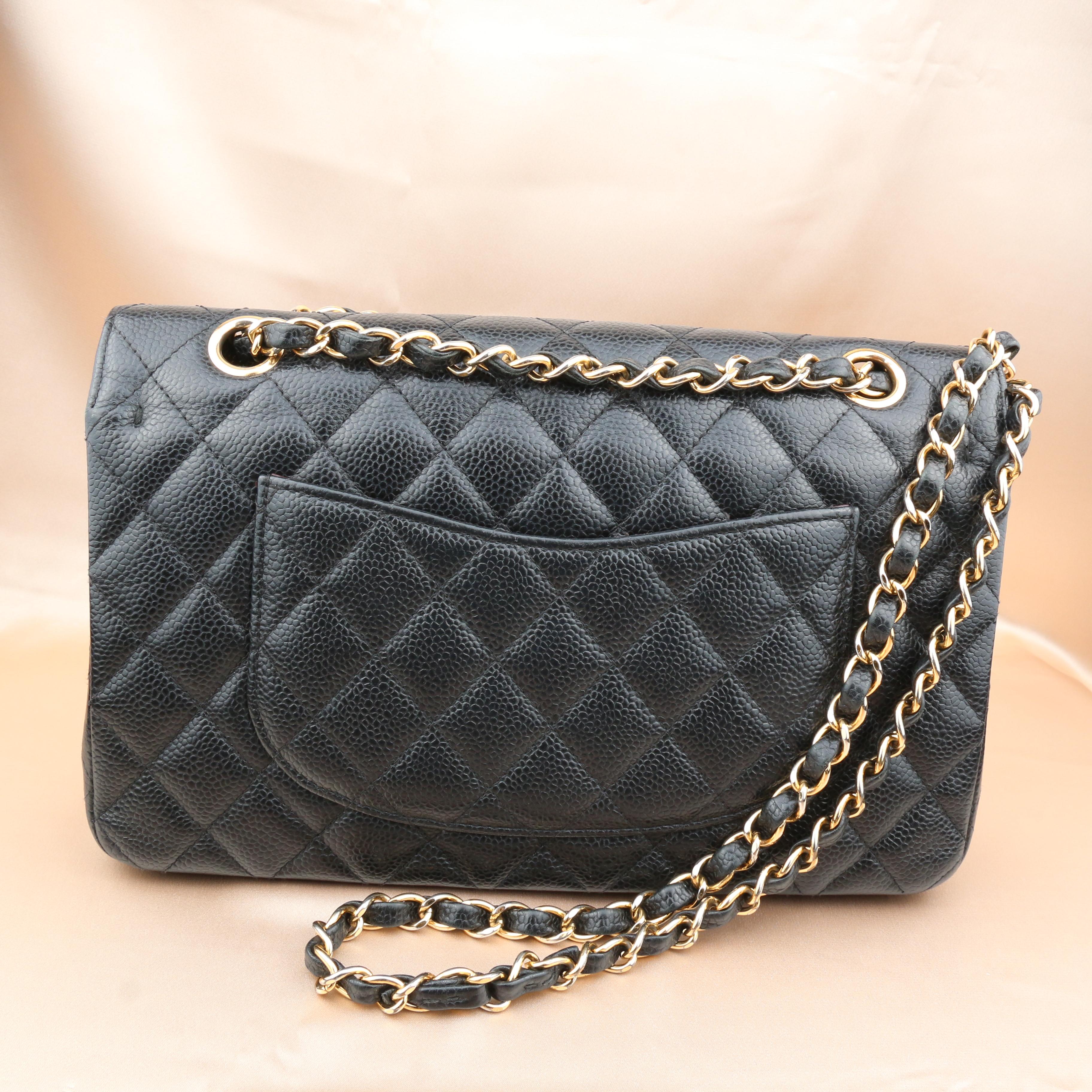 Chanel Black Caviar Medium Classic Double Flap Bag 12