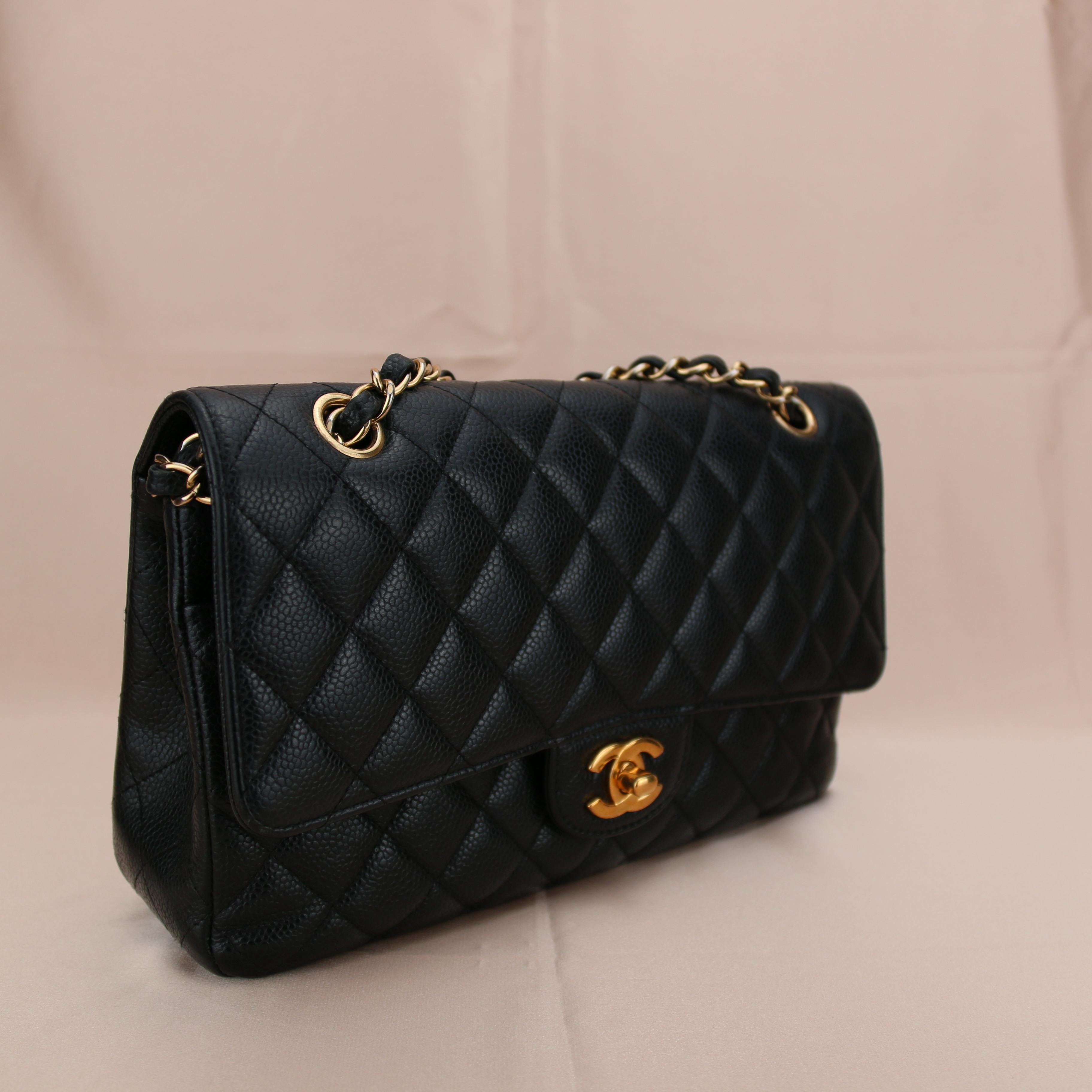 Women's Chanel Black Caviar Medium Classic Double Flap Bag