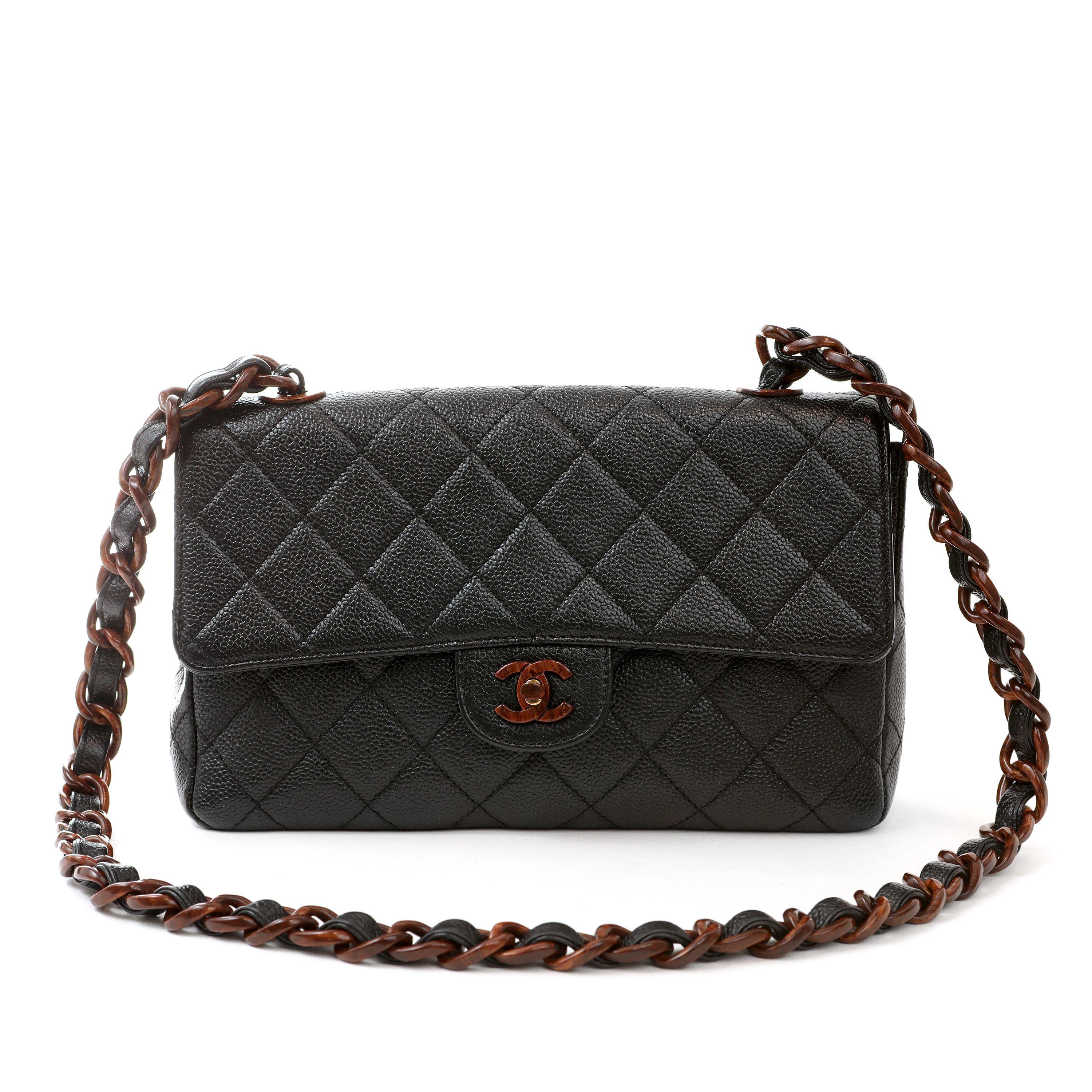 Chanel Black Caviar Medium Classic Flap with Burled Wood Hardware In Good Condition In Palm Beach, FL