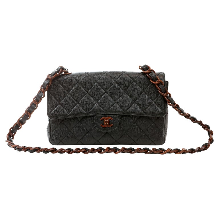 Chanel Black Caviar Medium Classic Flap with Burled Wood Hardware For Sale  at 1stDibs