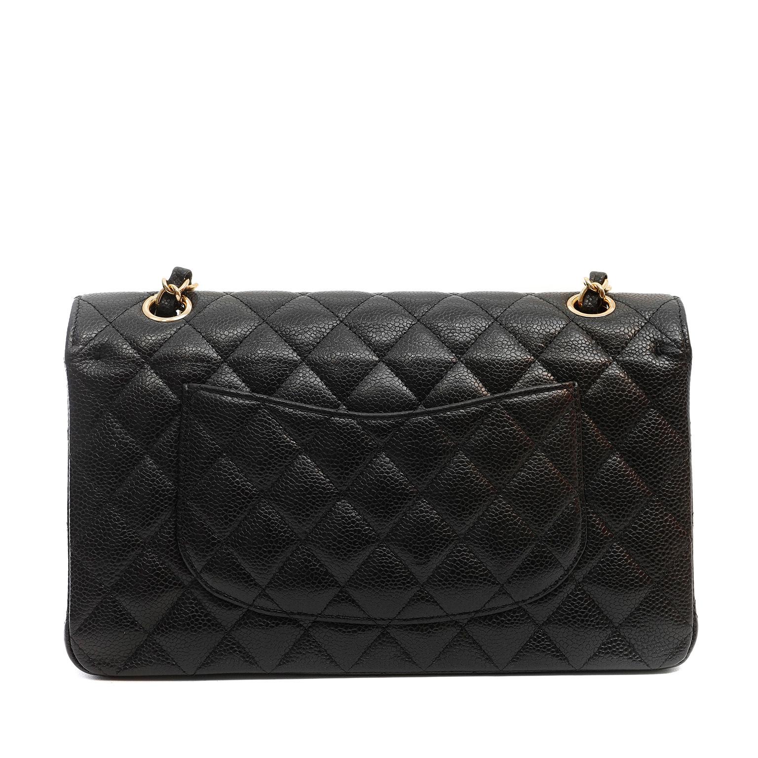 Chanel Black Caviar Medium Classic Flap with Gold Hardware In Good Condition In Palm Beach, FL