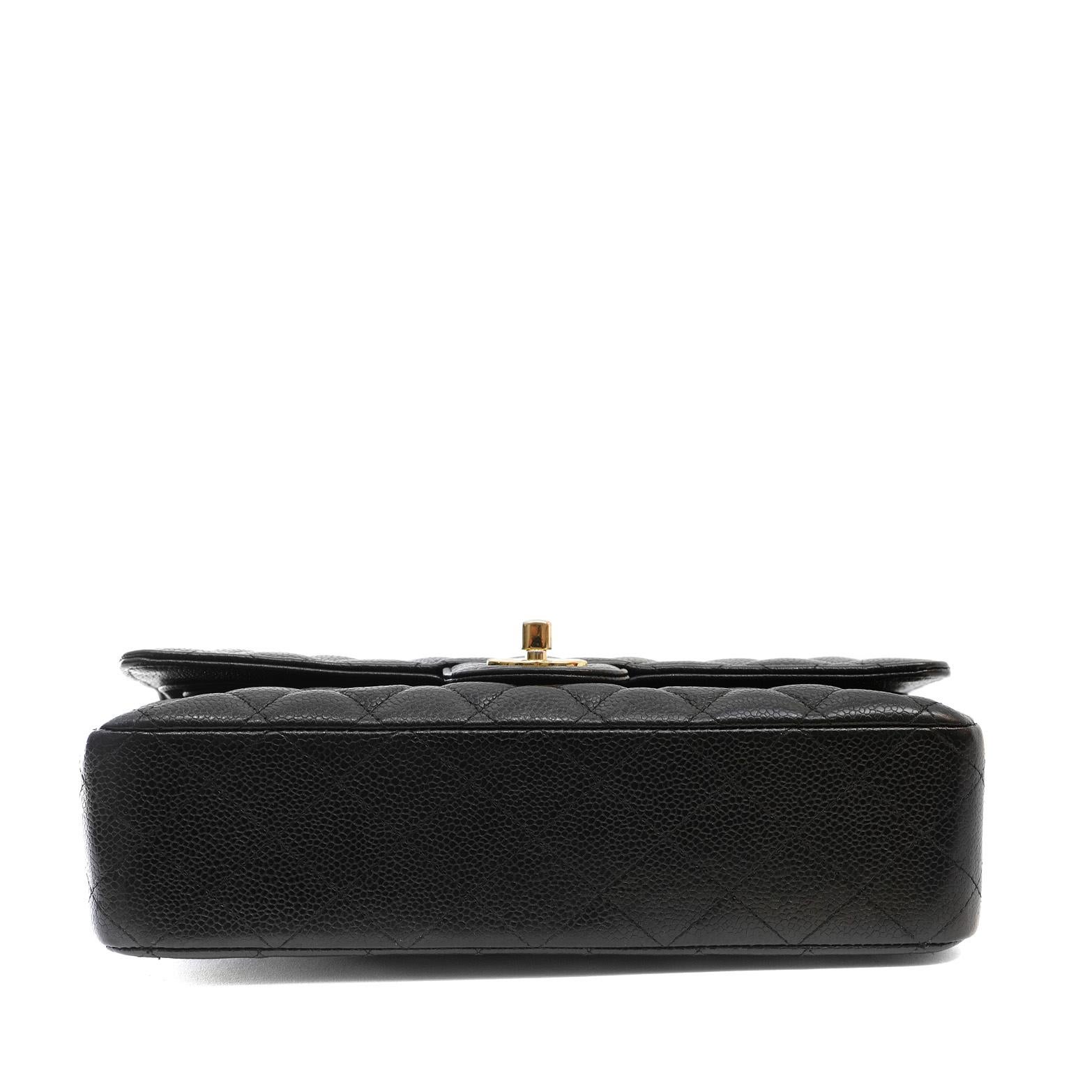 Women's Chanel Black Caviar Medium Classic Flap with Gold Hardware