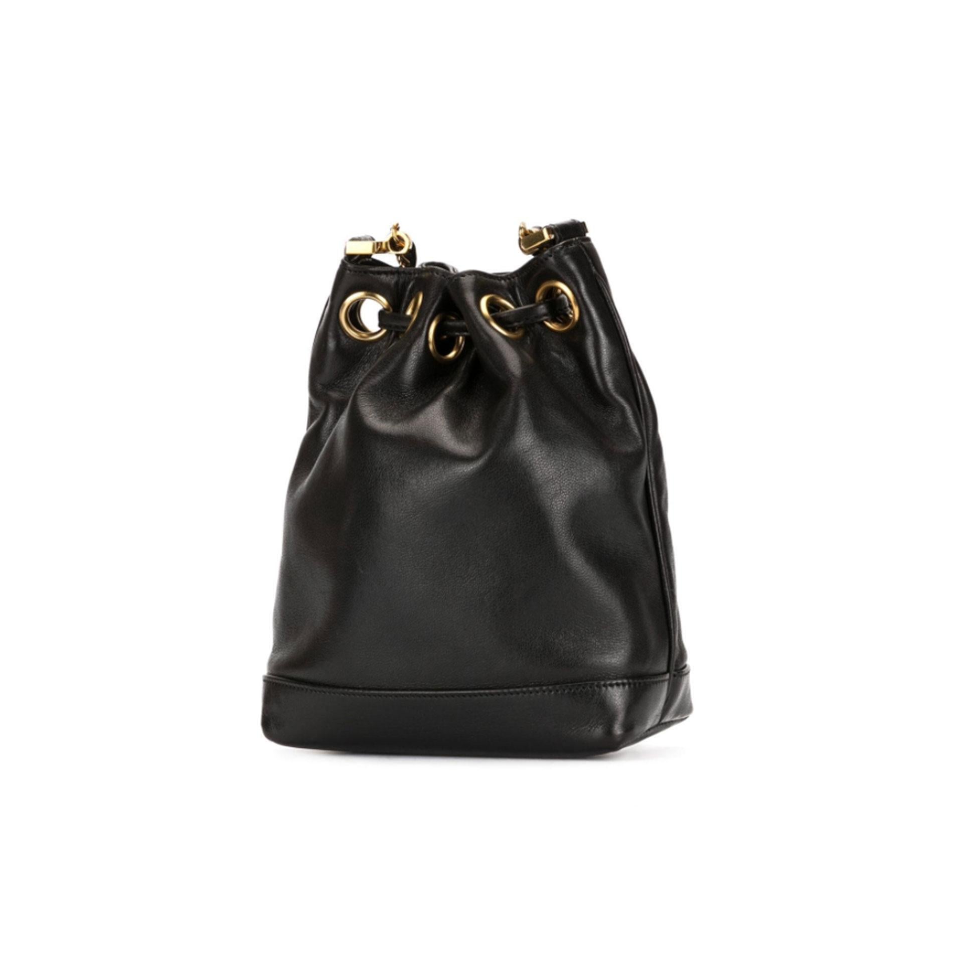 Chanel Black Caviar Mini CC Drawstring Gold Hardware Shoulder Bag In Good Condition For Sale In Miami, FL