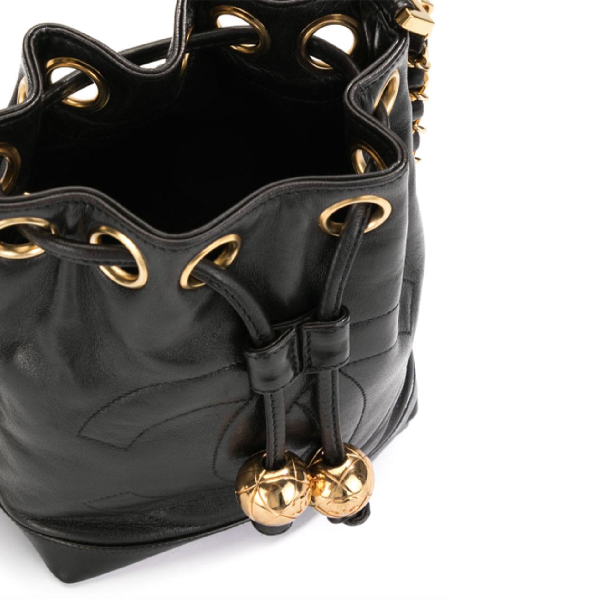 Chanel Black Caviar Mini CC Drawstring Gold Hardware Shoulder Bag For Sale 1