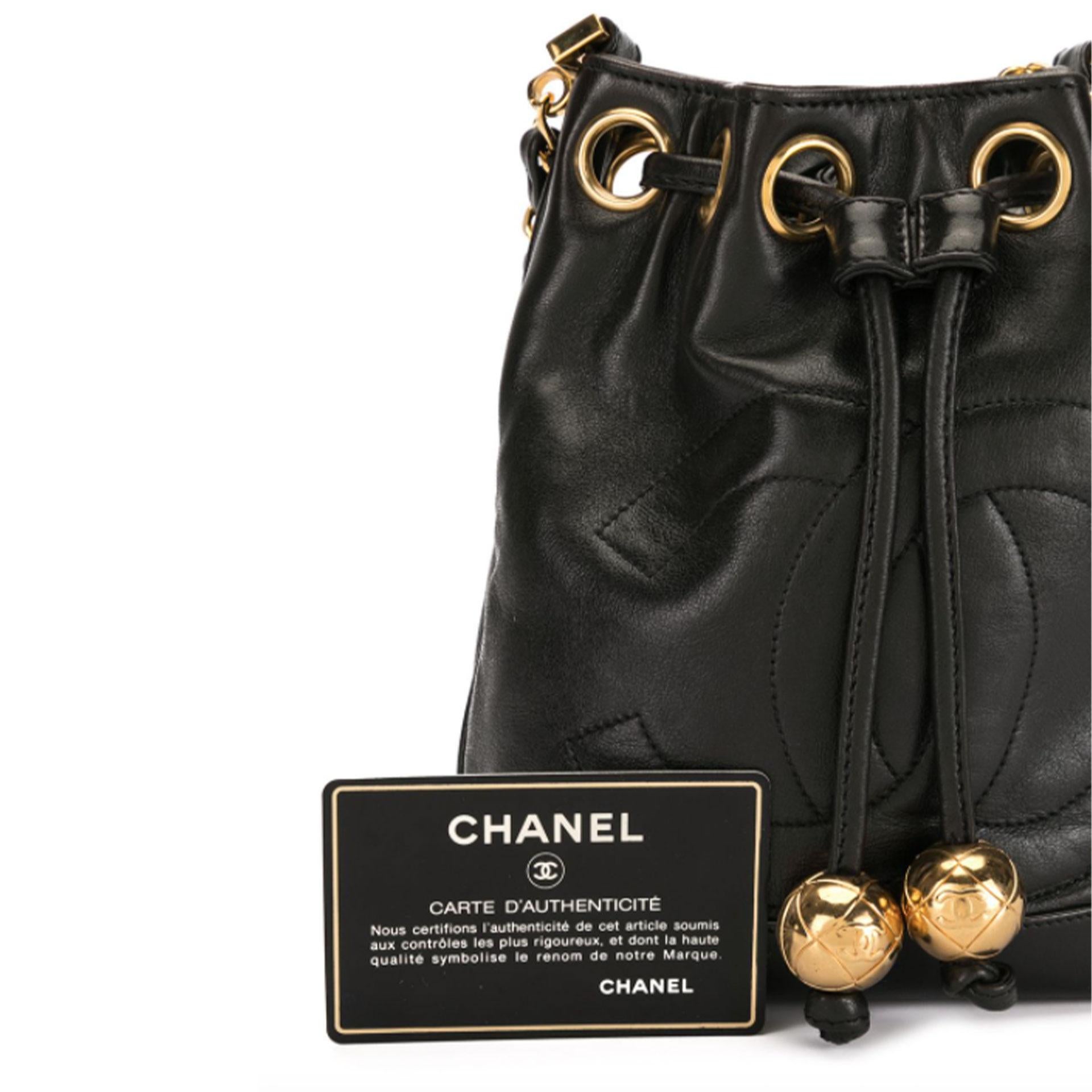 Chanel Black Caviar Mini CC Drawstring Gold Hardware Shoulder Bag For Sale 2