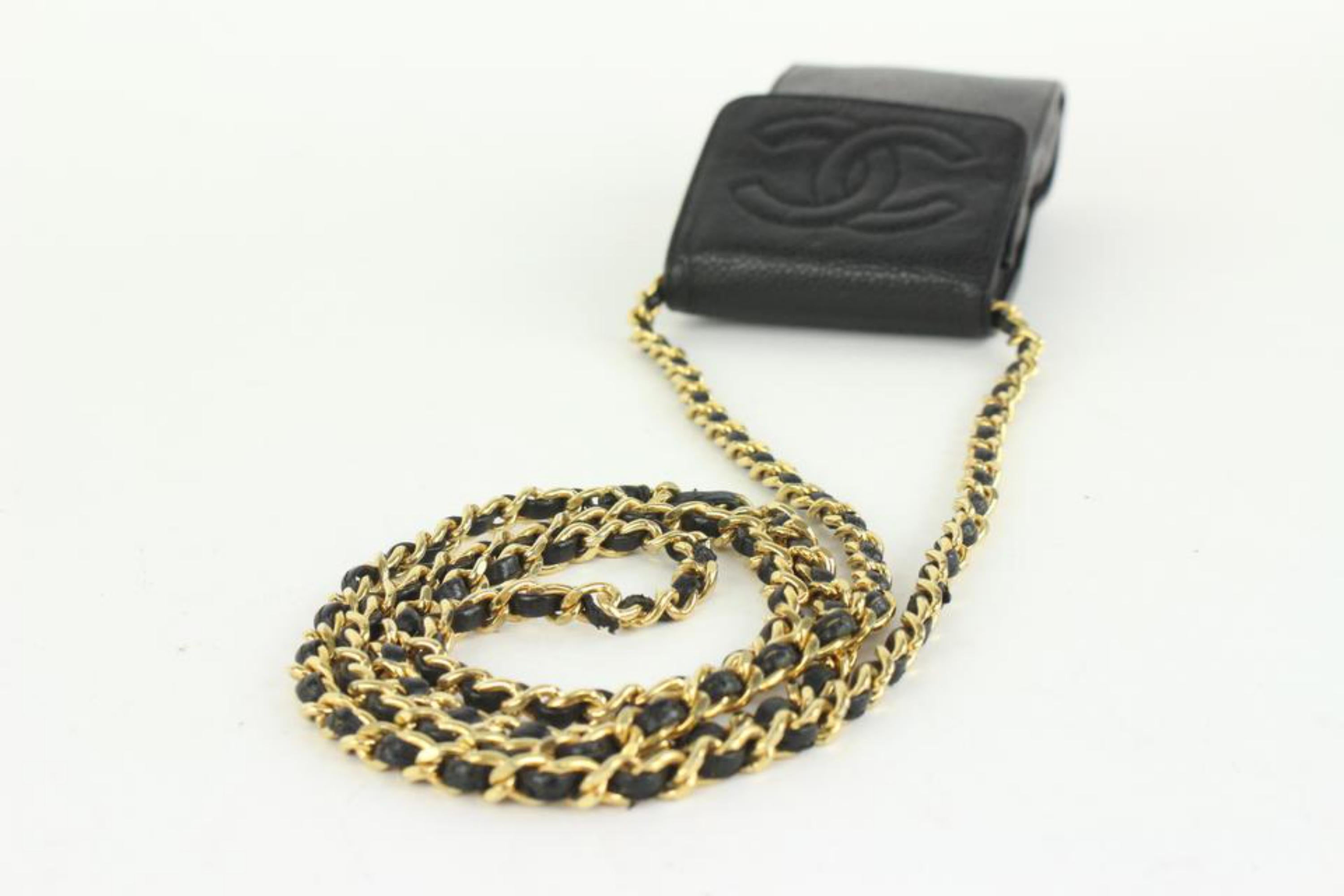 Women's Chanel Black Caviar Mobile Case Wallet on Chain 108c16 For Sale