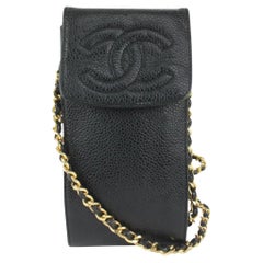 Used Chanel Black Caviar Mobile Case Wallet on Chain 108c16
