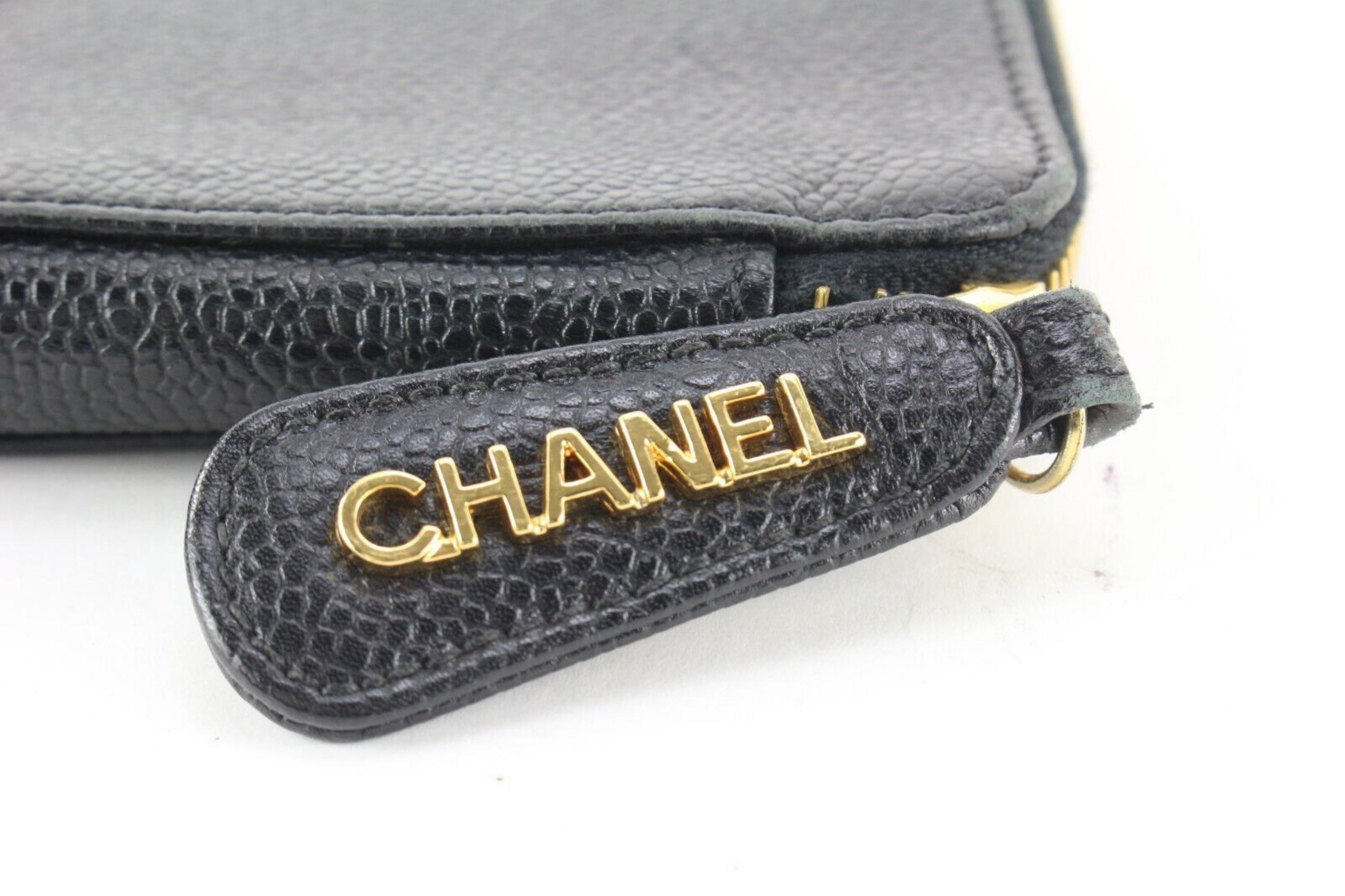 Chanel Black Caviar Organizer Zip Pouch O-Case Wallet 1C0501 In Good Condition For Sale In Dix hills, NY