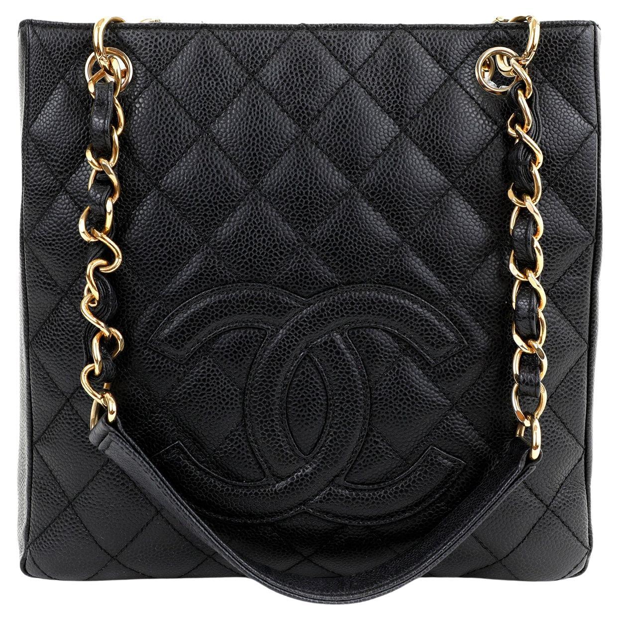Chanel Black Caviar Petit Shopping Tote  For Sale