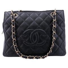 Petite shopping tote leather handbag Chanel Navy in Leather - 16419680