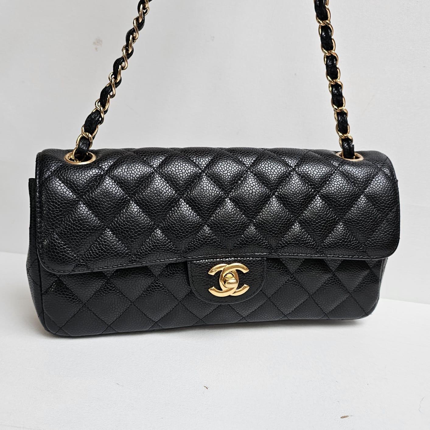 Chanel Black Caviar Quilted East West Flap Shoulder Bag For Sale 7