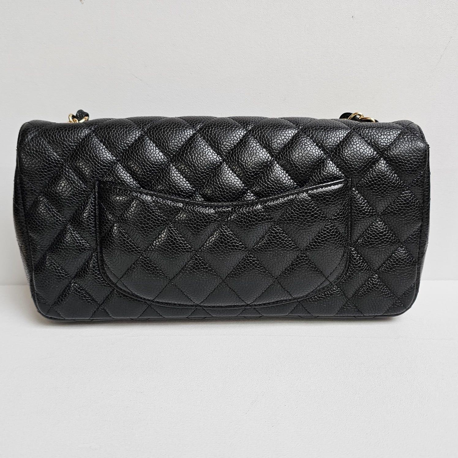 Chanel Black Caviar Quilted East West Flap Shoulder Bag For Sale 10