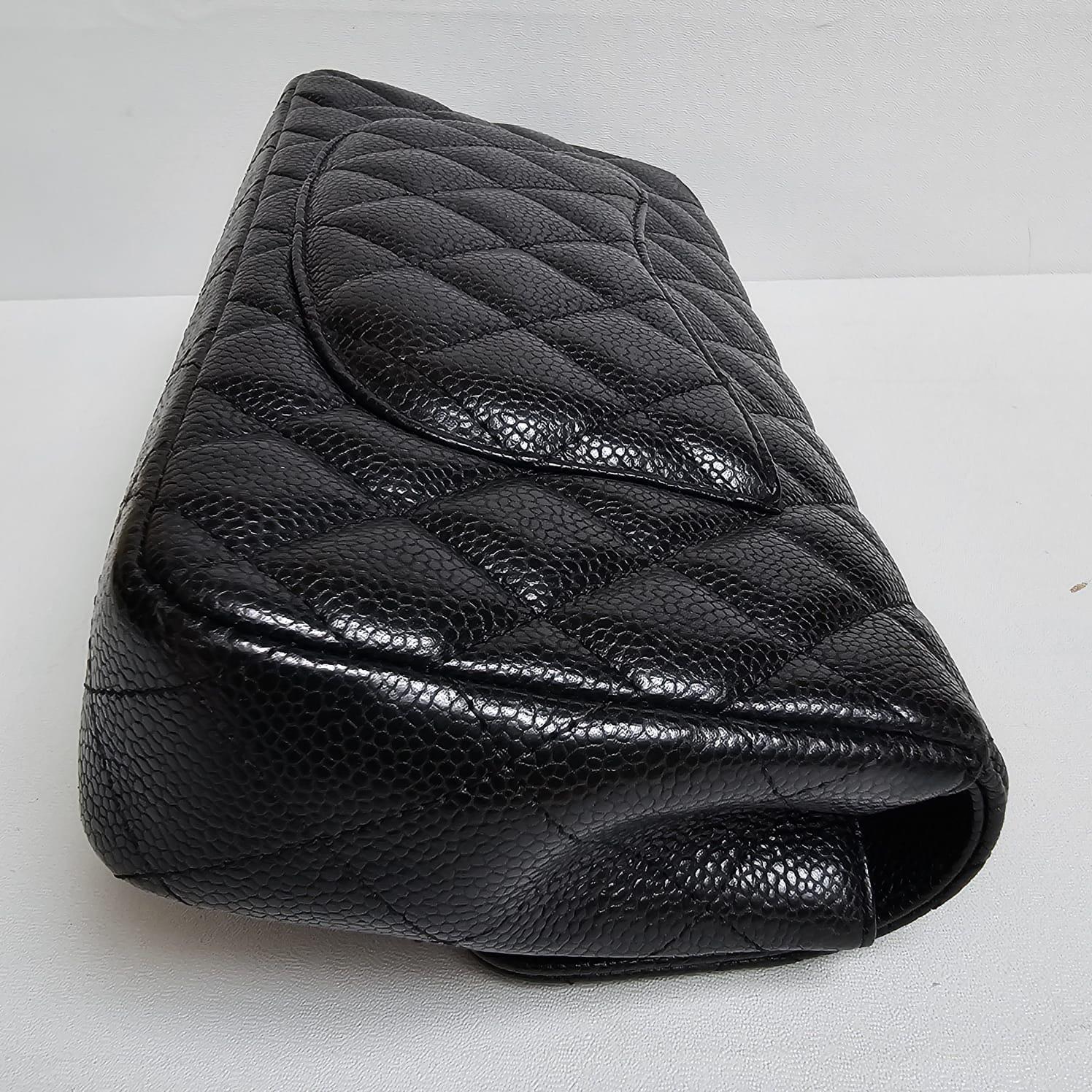 Chanel Black Caviar Quilted East West Flap Shoulder Bag For Sale 3