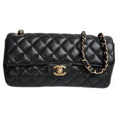 Chanel Black Caviar Quilted East West Flap Shoulder Bag
