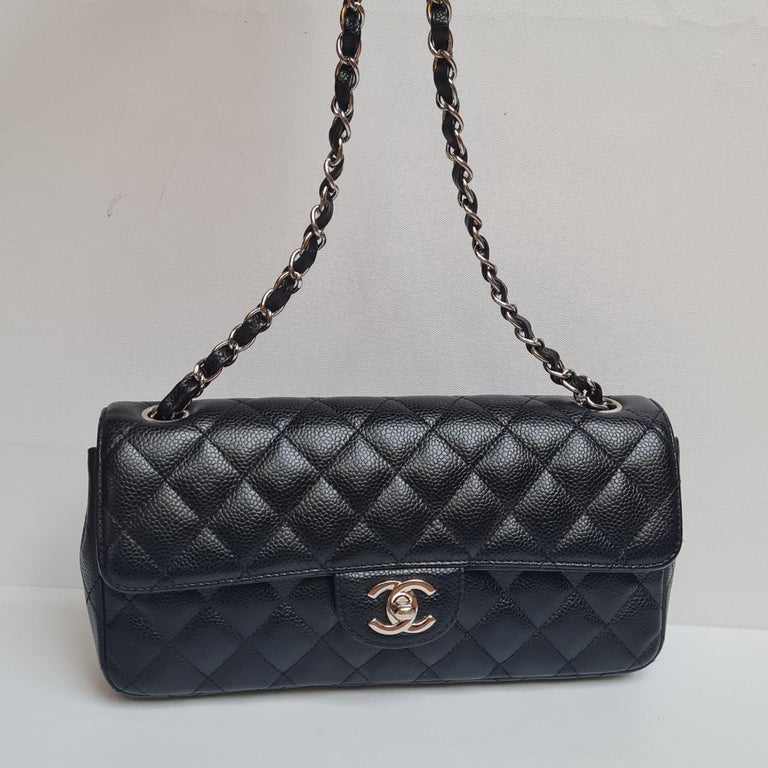 Chanel Black Caviar Quilted East West SHW Flap Bag at 1stDibs