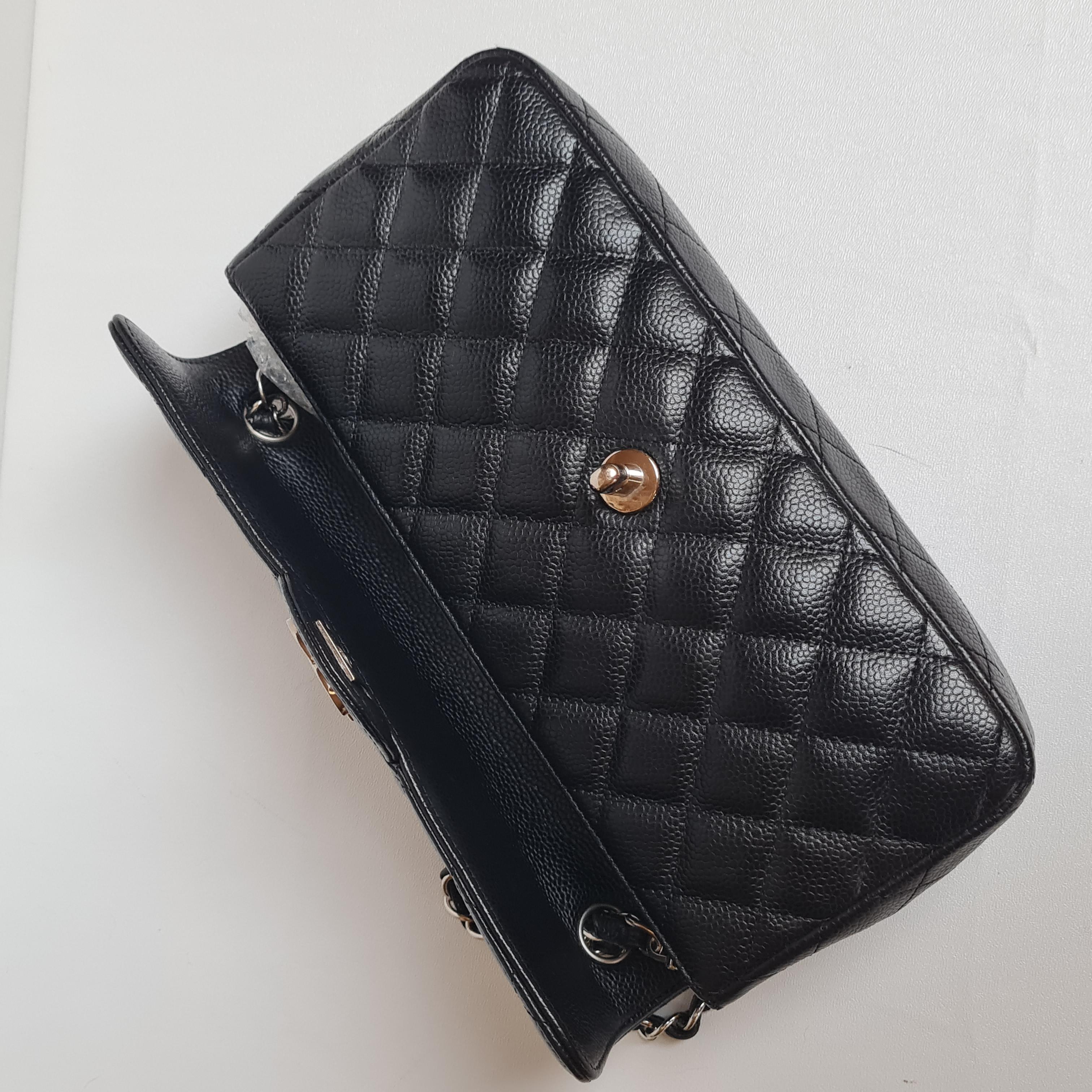 Chanel Black Caviar Quilted East West SHW Flap Bag 6