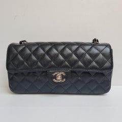Chanel Black Caviar Quilted East West SHW Flap Bag