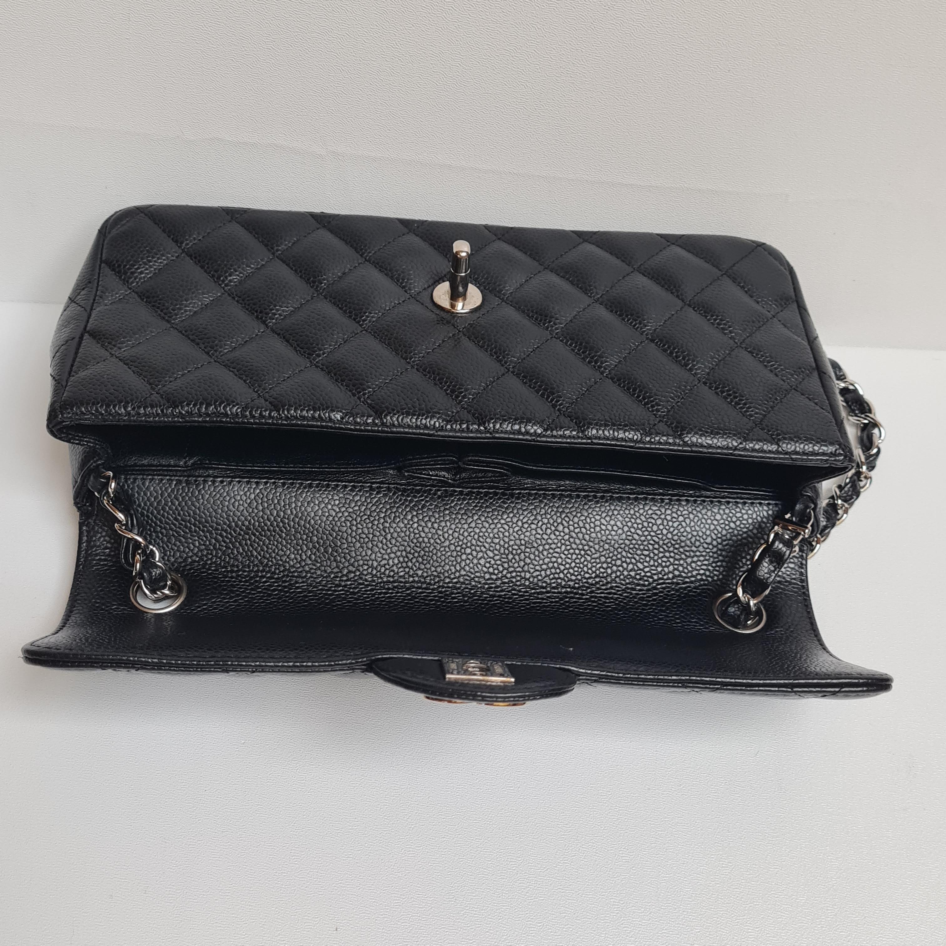 Chanel Black Caviar Quilted East West SHW Flap Bag 13