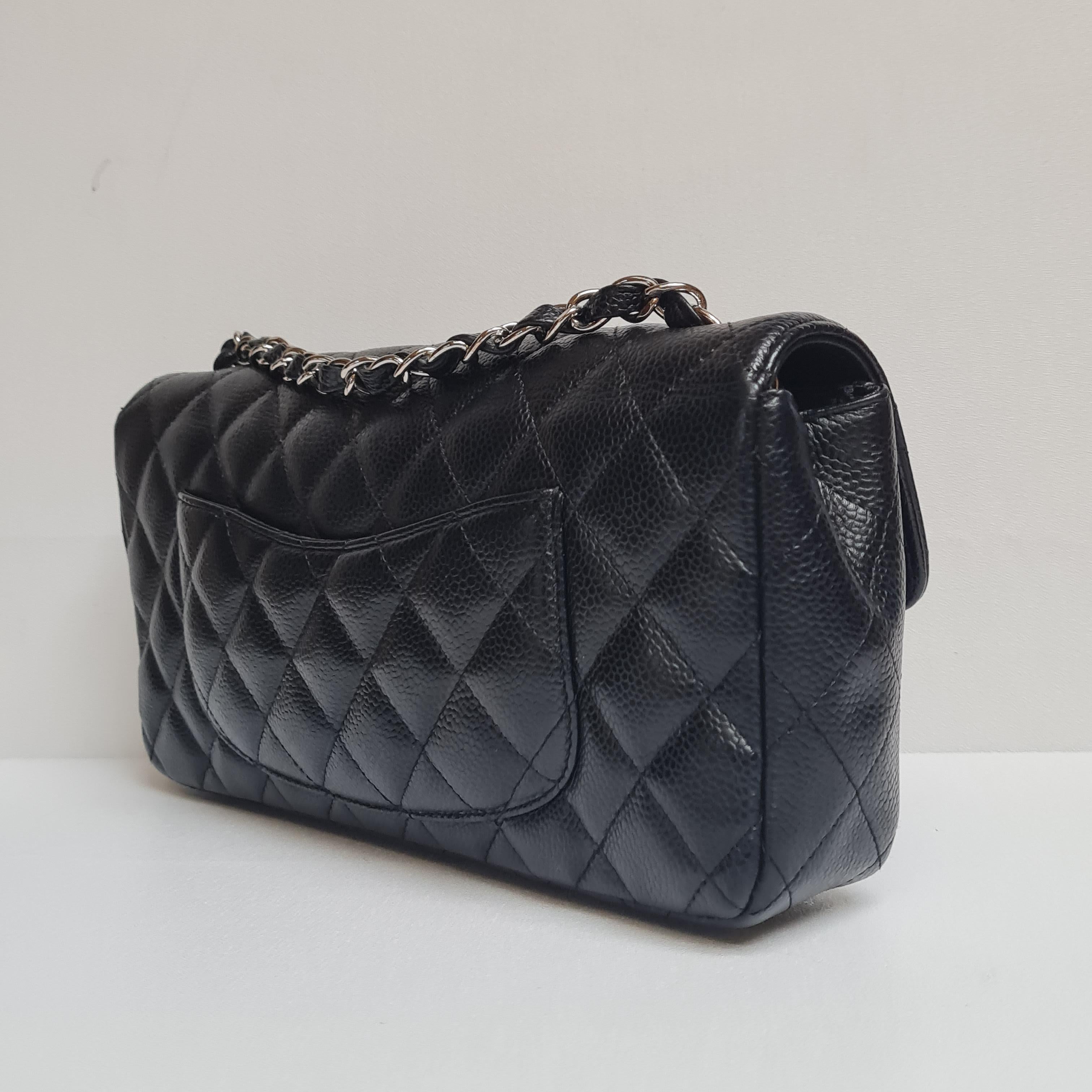 Chanel Black Caviar Quilted East West SHW Flap Bag 1