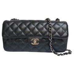 Chanel Black Caviar Quilted East West SHW Flap Bag