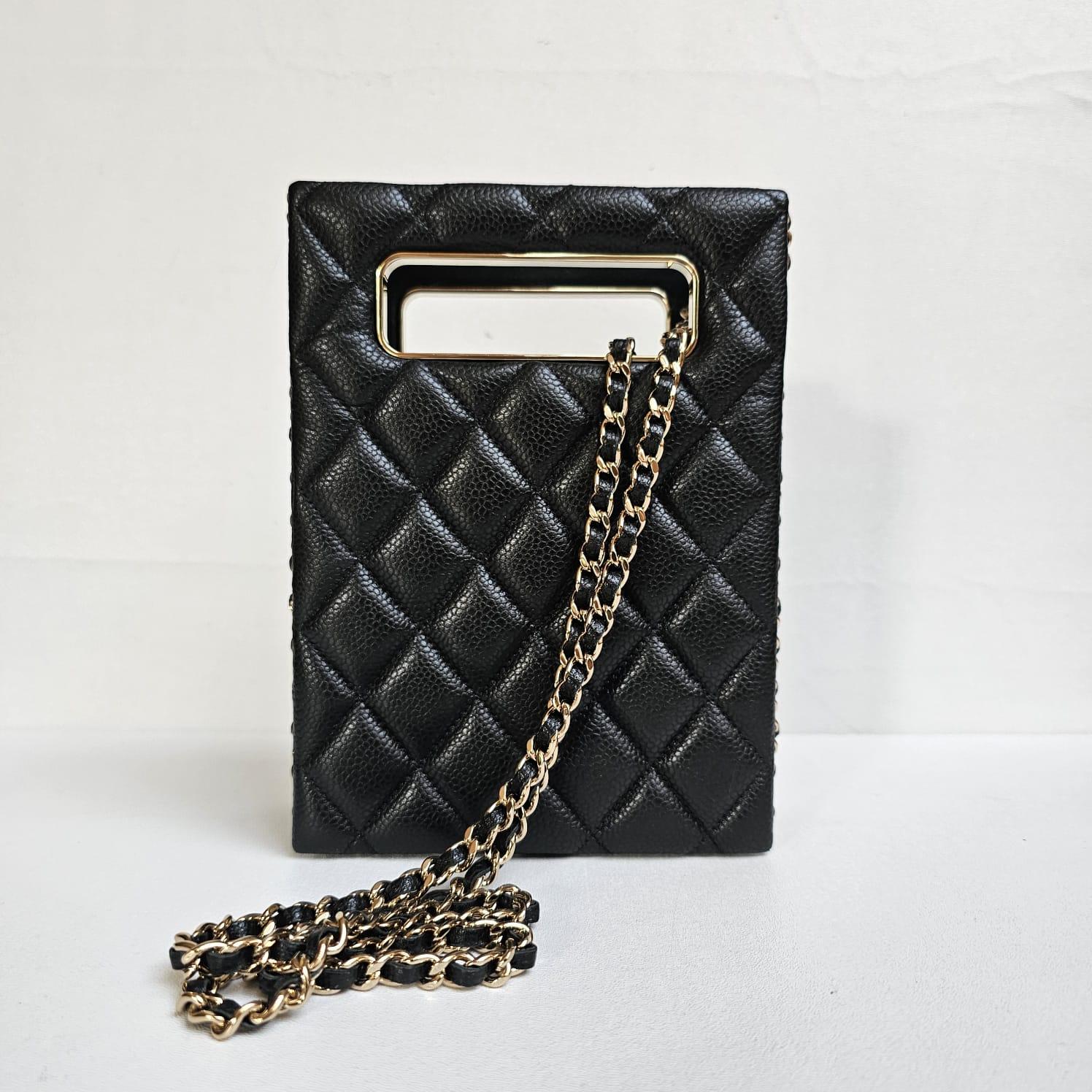Chanel Black Caviar Quilted Evening Box Bag For Sale 6