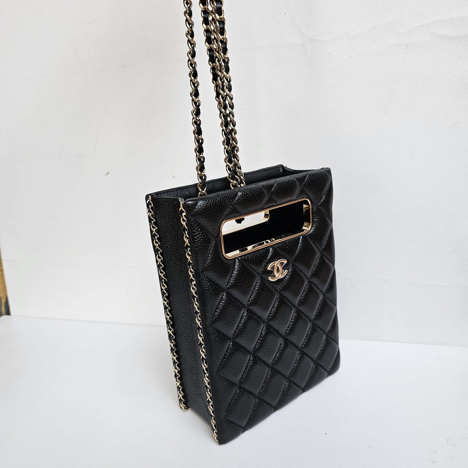 Chanel Black Caviar Quilted Evening Box Bag For Sale 7