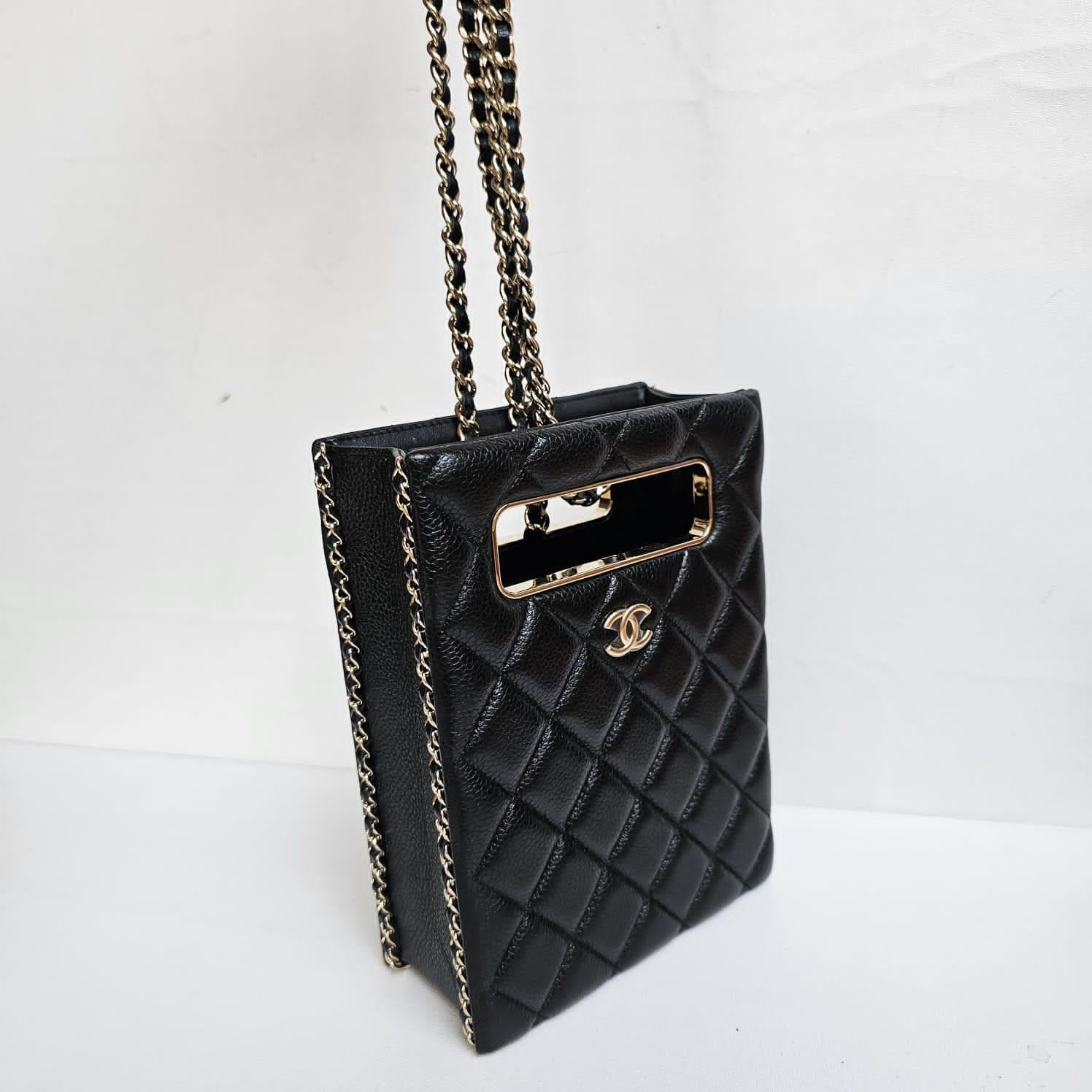 Chanel Black Caviar Quilted Evening Box Bag For Sale 8