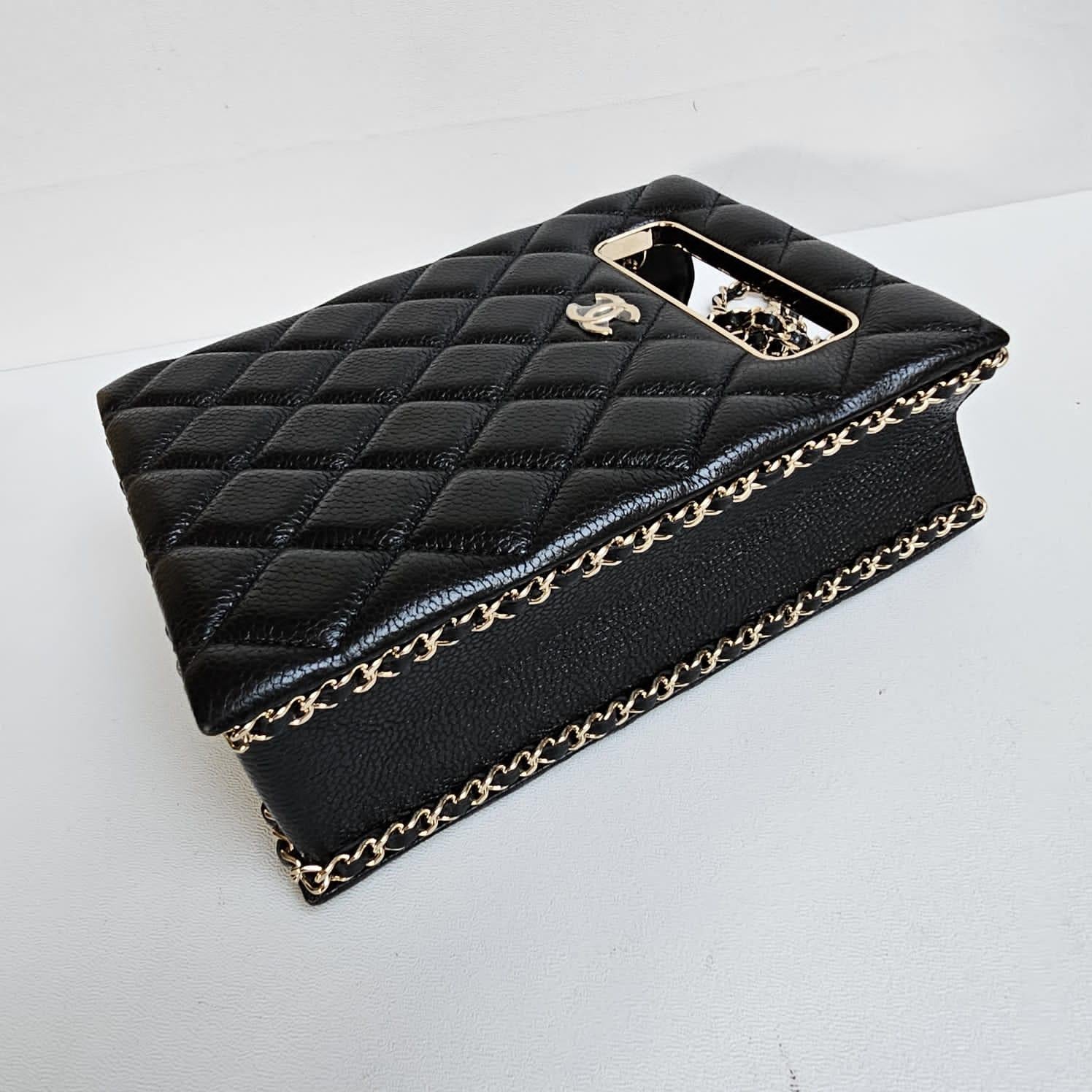 Chanel Black Caviar Quilted Evening Box Bag For Sale 9