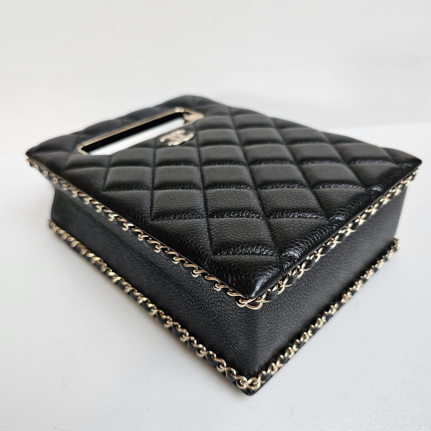 Chanel Black Caviar Quilted Evening Box Bag For Sale 10
